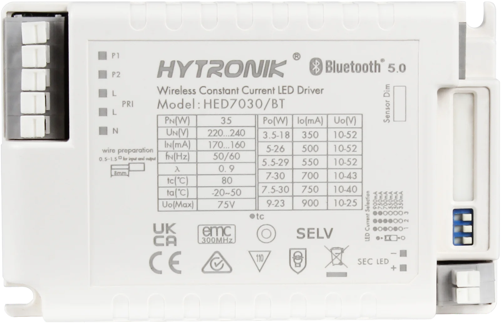 Front view of HED7030/BT Bluetooth Dimmable LED Driver  30W / 0.35-0.9mA  Compact formfactor