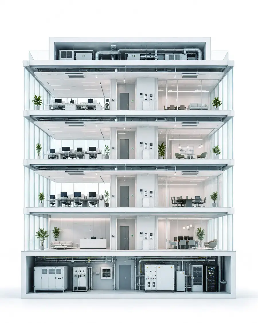 Multi-storey building connected to the BMS data layer