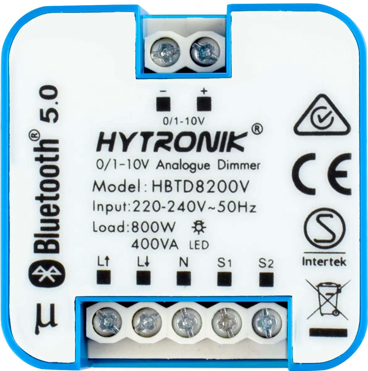 Top view of HBTD8200V/F Bluetooth Receiver  0/1-10V  Screw Mounting