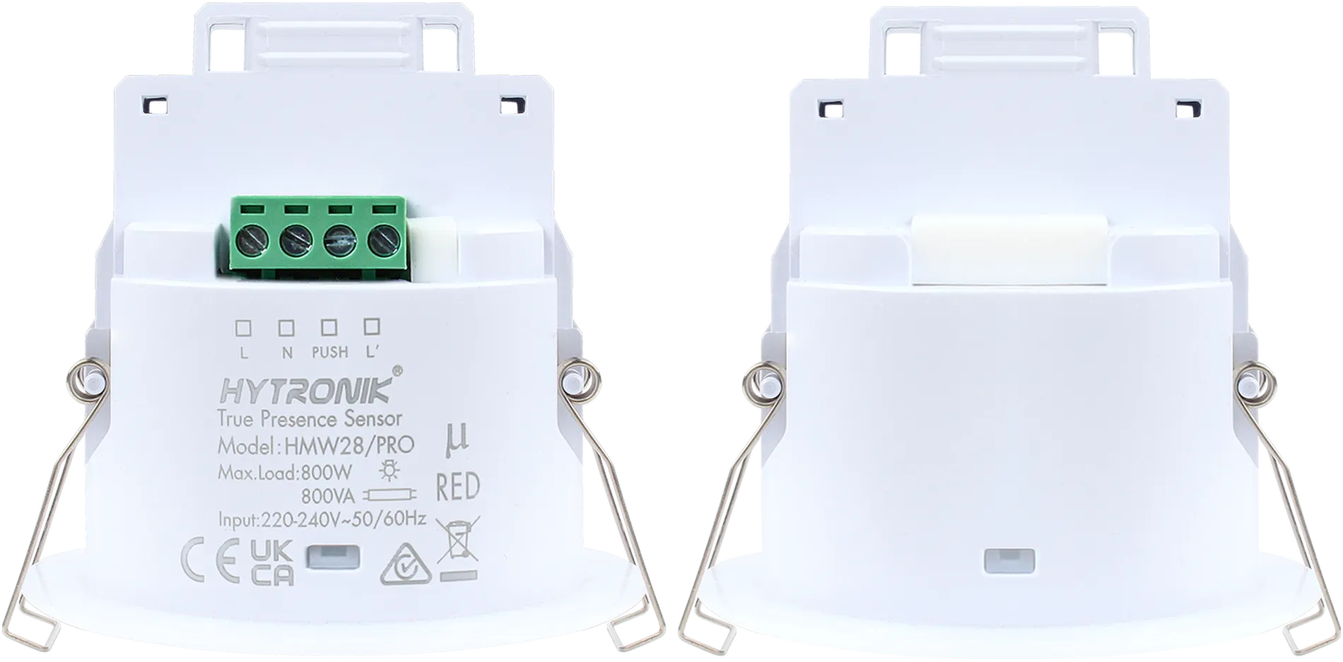 Front view of HMW28/PRO HF Lowbay Occupancy  ON/OFF  Surface mounting