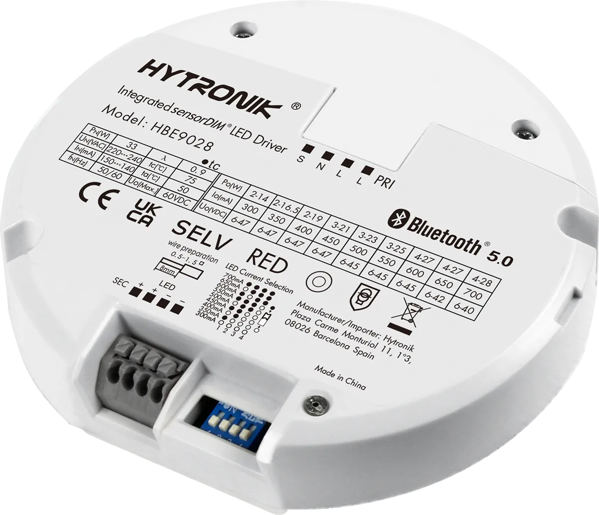 Side view of HBE9028 LED Driver with HF Lowbay  2-28W / 0.3-0.7mA 