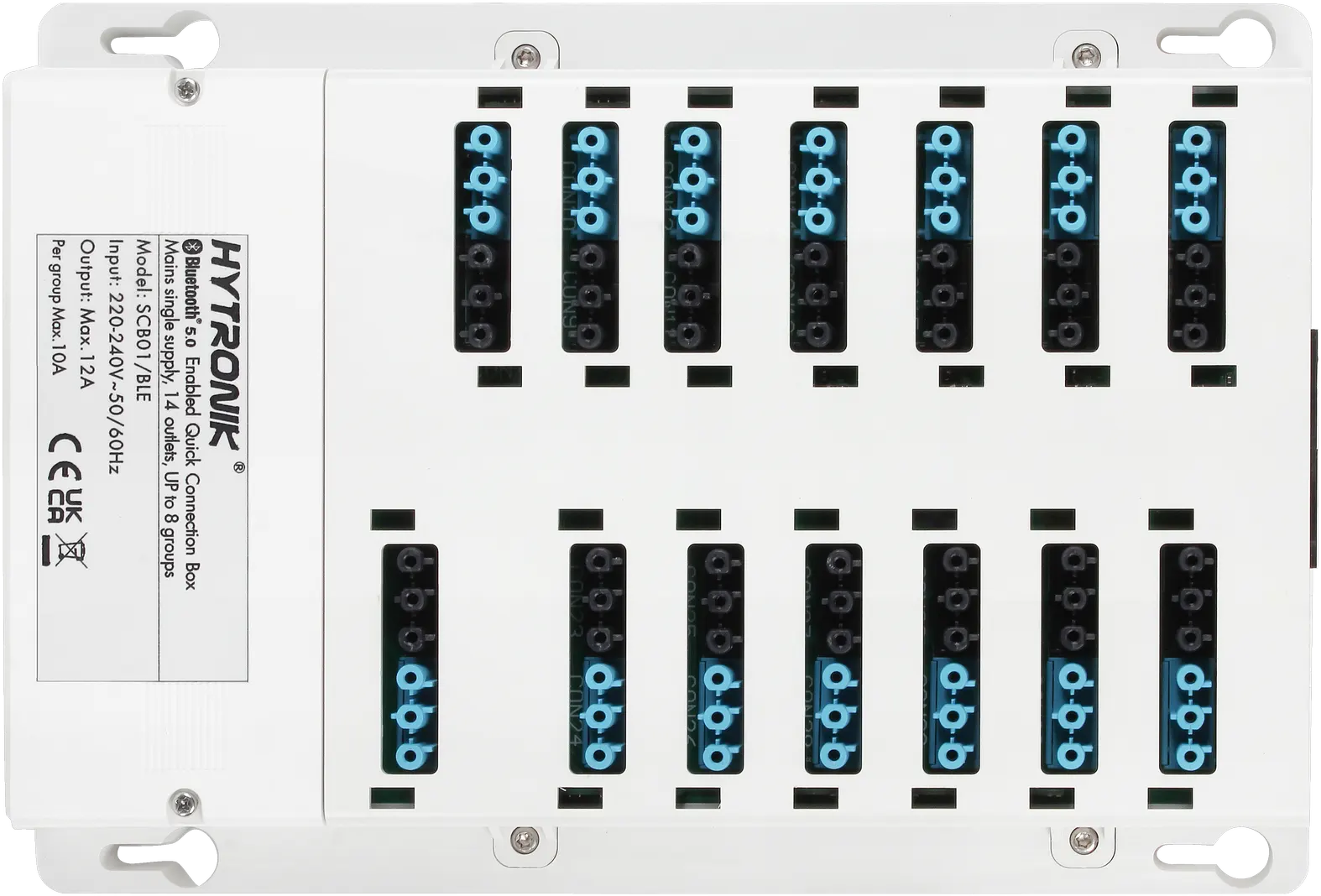 Front view of SCB01/BLE Super Connection Box  Dimming & Switching  GST Types 6-poles x 14 lum. + 4 sensor