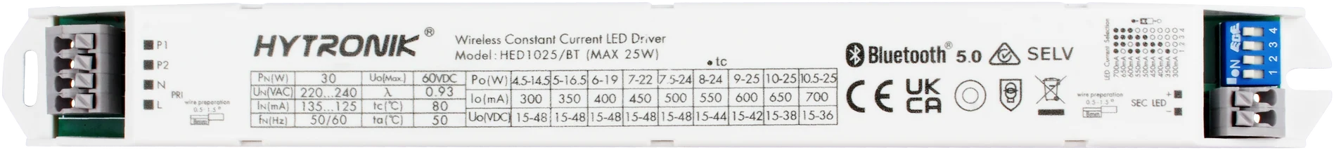 Front view of HED1025/BT Bluetooth LED Driver 25W  Dimmable  Built-in version