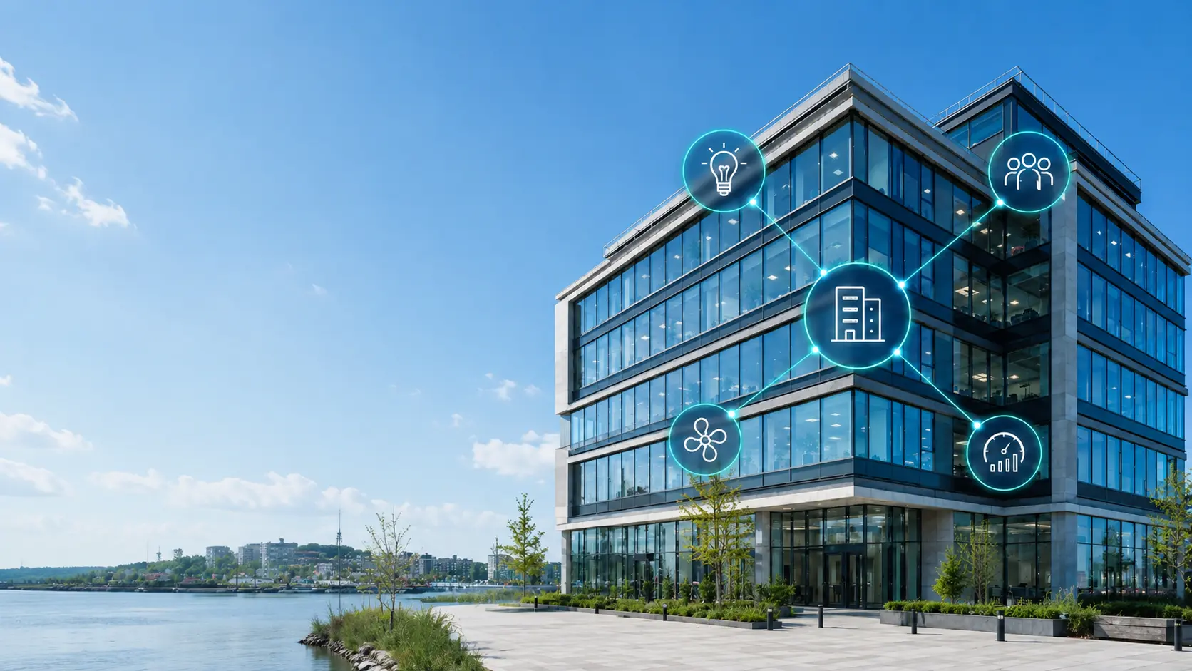 Commercial building connected to lighting, occupancy, HVAC and energy monitoring