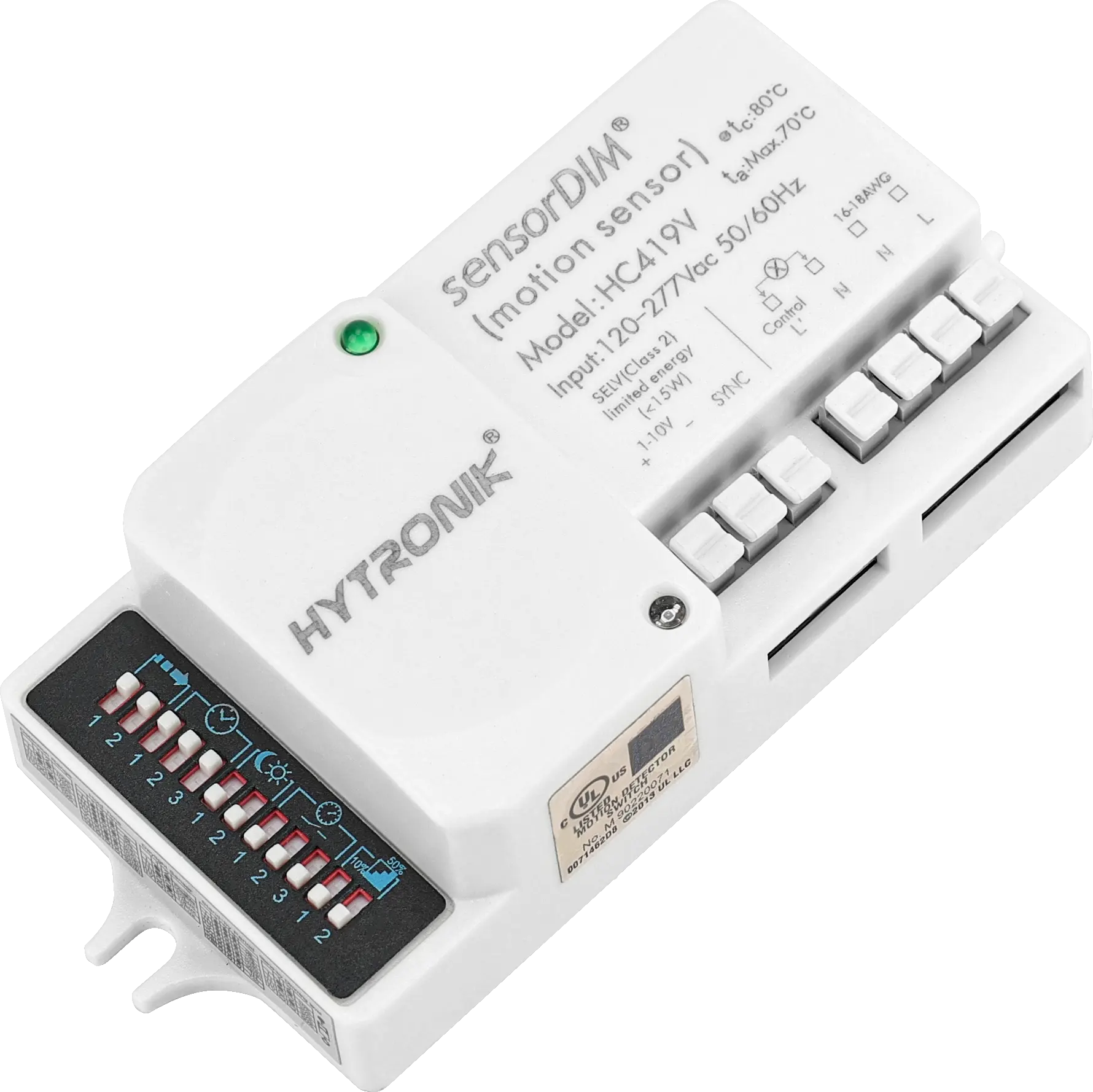 Side view of HC419V HF Lowbay  Tri-level & 1-10V  Setting via Dip-Switch