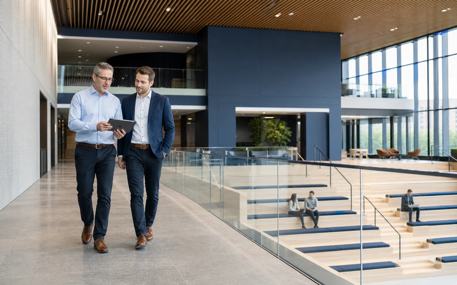 Facility managers reviewing a building