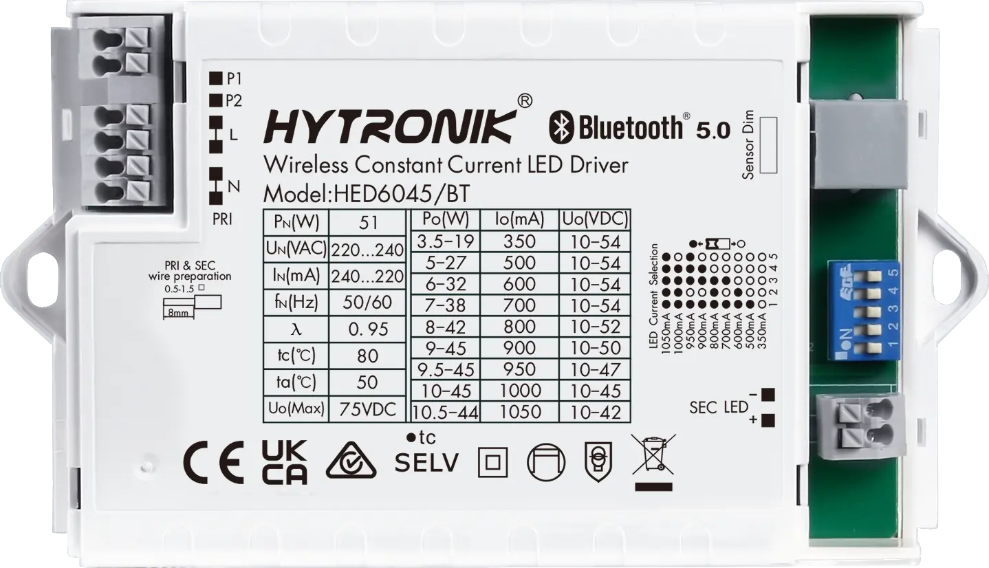 Top view of HED6045/BT Bluetooth LED Driver 45W  Dimmable  Built-in/Stand-alone 