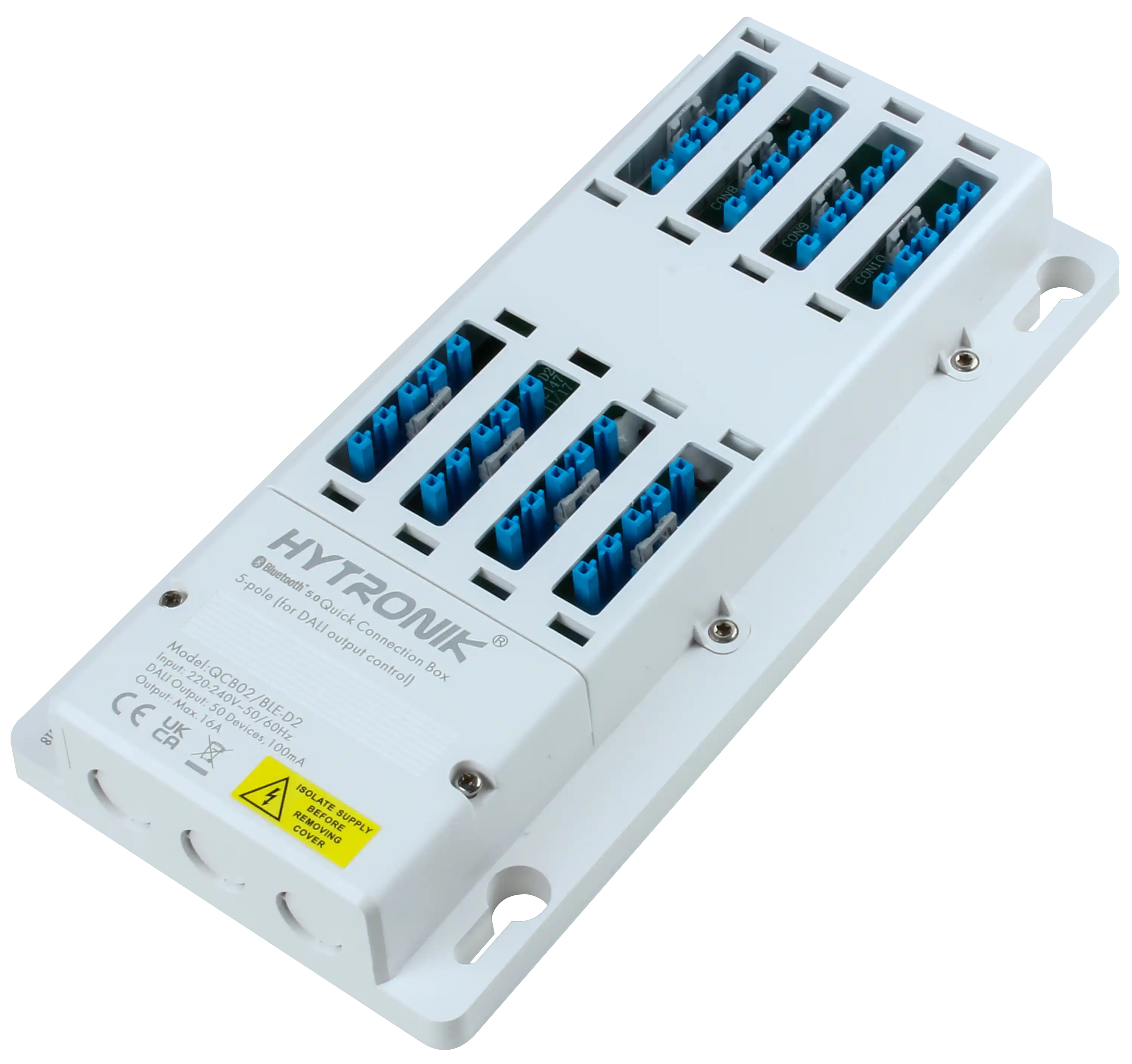 Side view of QCB02/BLE-D2 Quick Connection Box  DALI/DALI2  GST Types 5-poles x 8 lum. + 1 sensor