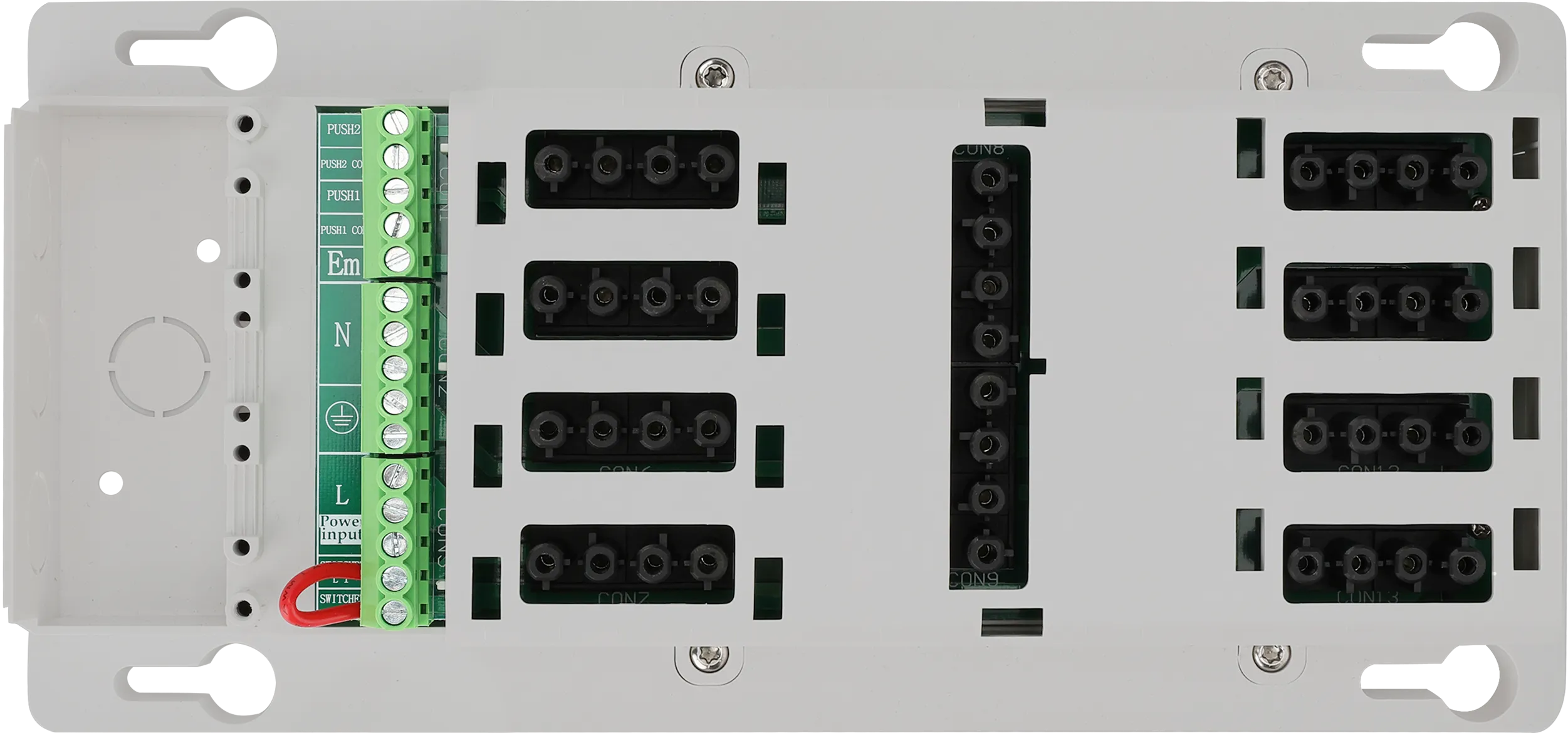 Front view of QCB01 Quick Connection Box  ON/OFF  GST Types 4-poles x 8 lum. + 1 sensor
