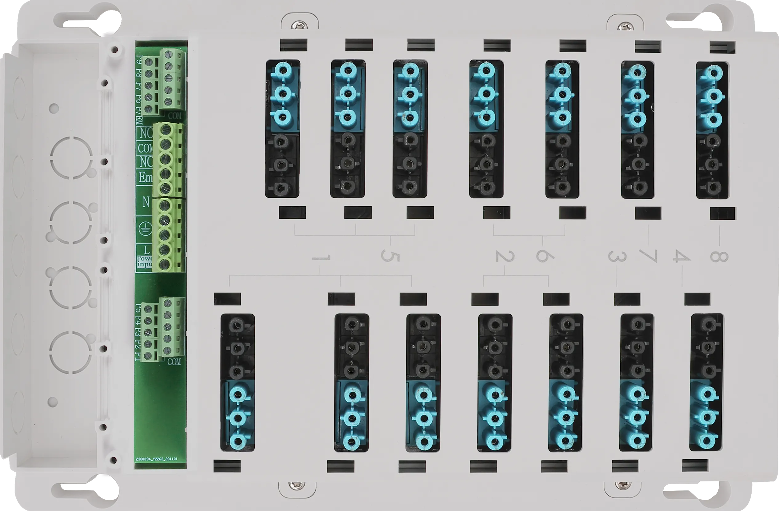 Front view of SCB01/BLE Super Connection Box  Dimming & Switching  GST Types 6-poles x 14 lum. + 4 sensor