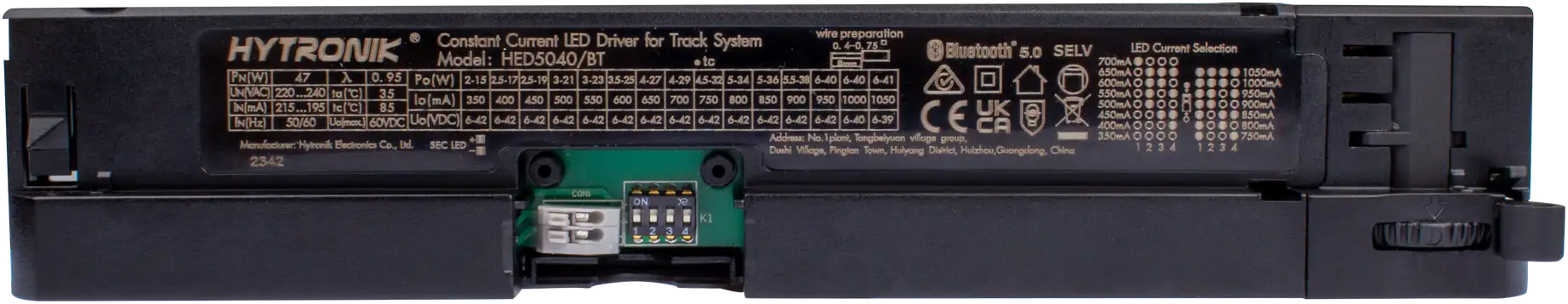 Top view of HED5040/BT Bluetooth LED Driver 40W Dimmable  6 Wires 3 Circuits  Track System Stucci