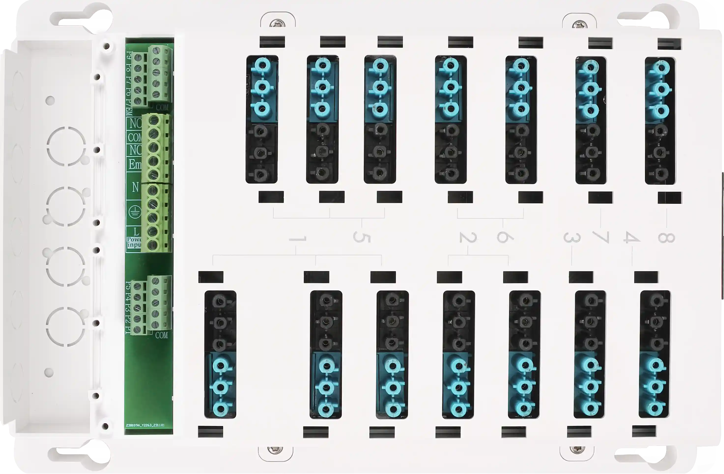 Front view of SCB01/BLE Super Connection Box  Dimming & Switching  GST Types 6-poles x 14 lum. + 4 sensor