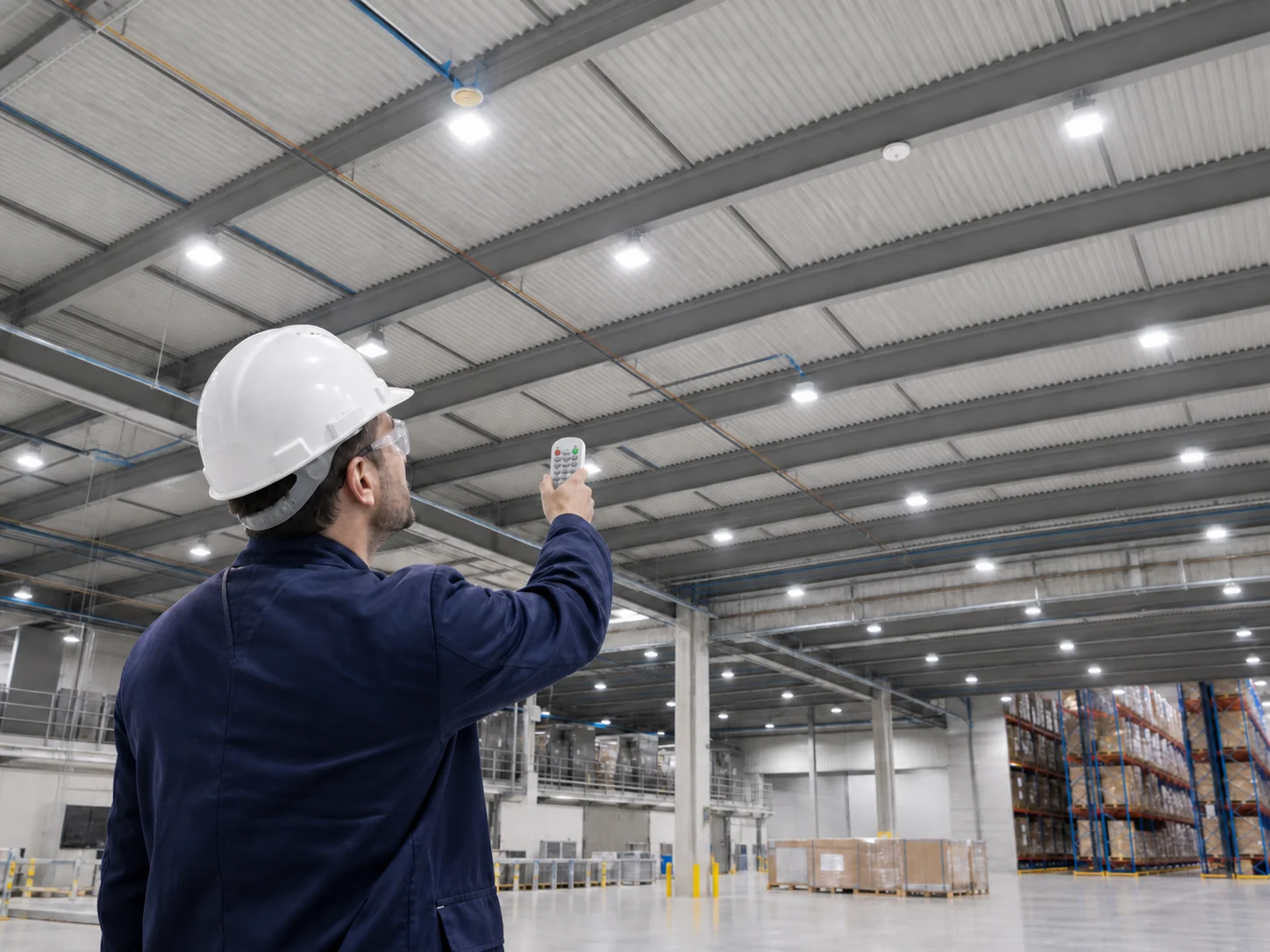 Installer configuring warehouse sensors using a remote controller