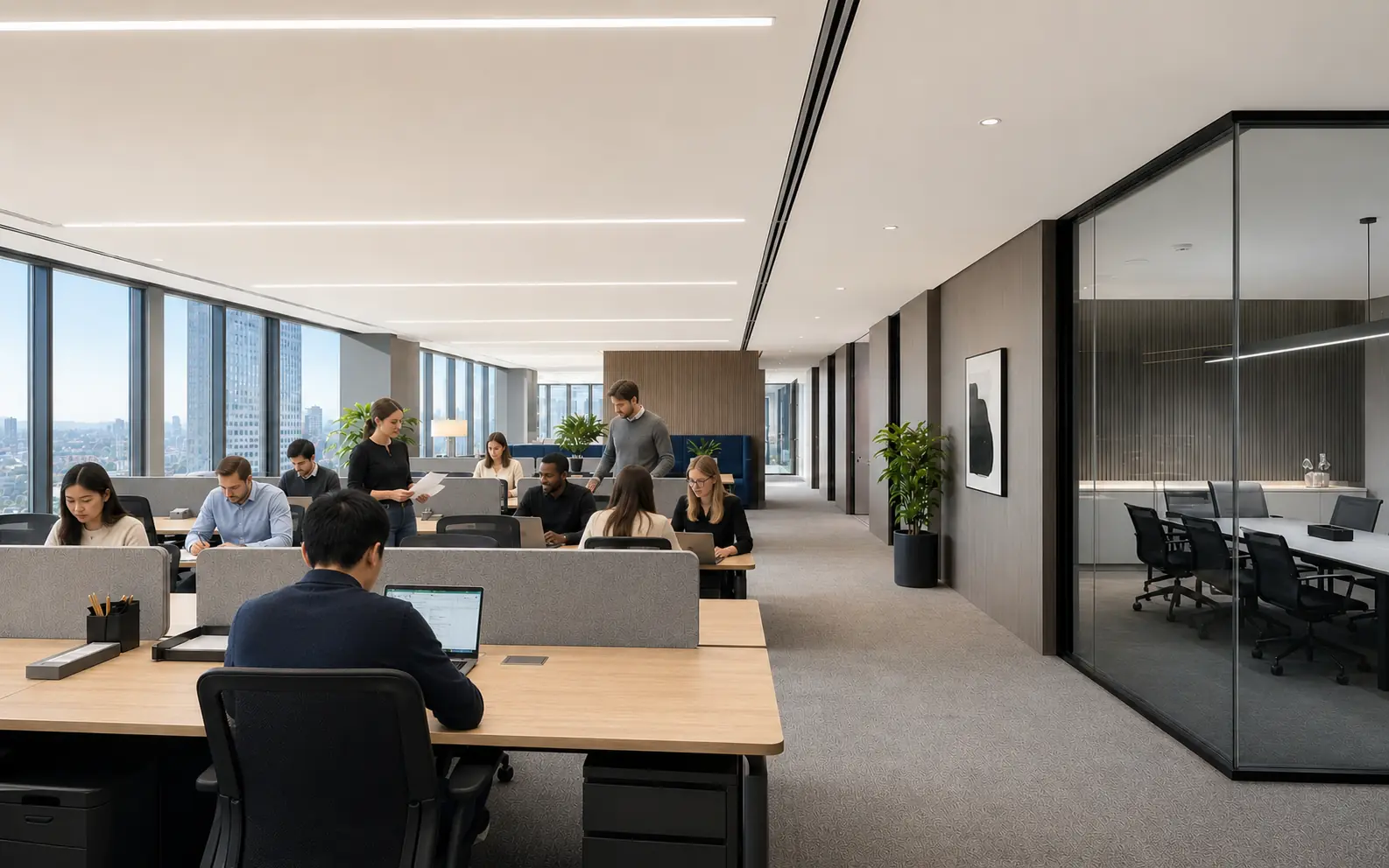 Daytime office with ten occupants illustrating high room demand