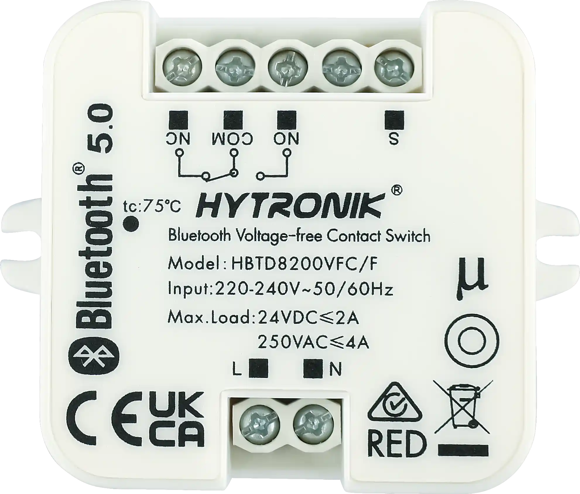 Top view of HBTD8200VFC/F Bluetooth Switch  Voltage-free Contact  Screw Mounting