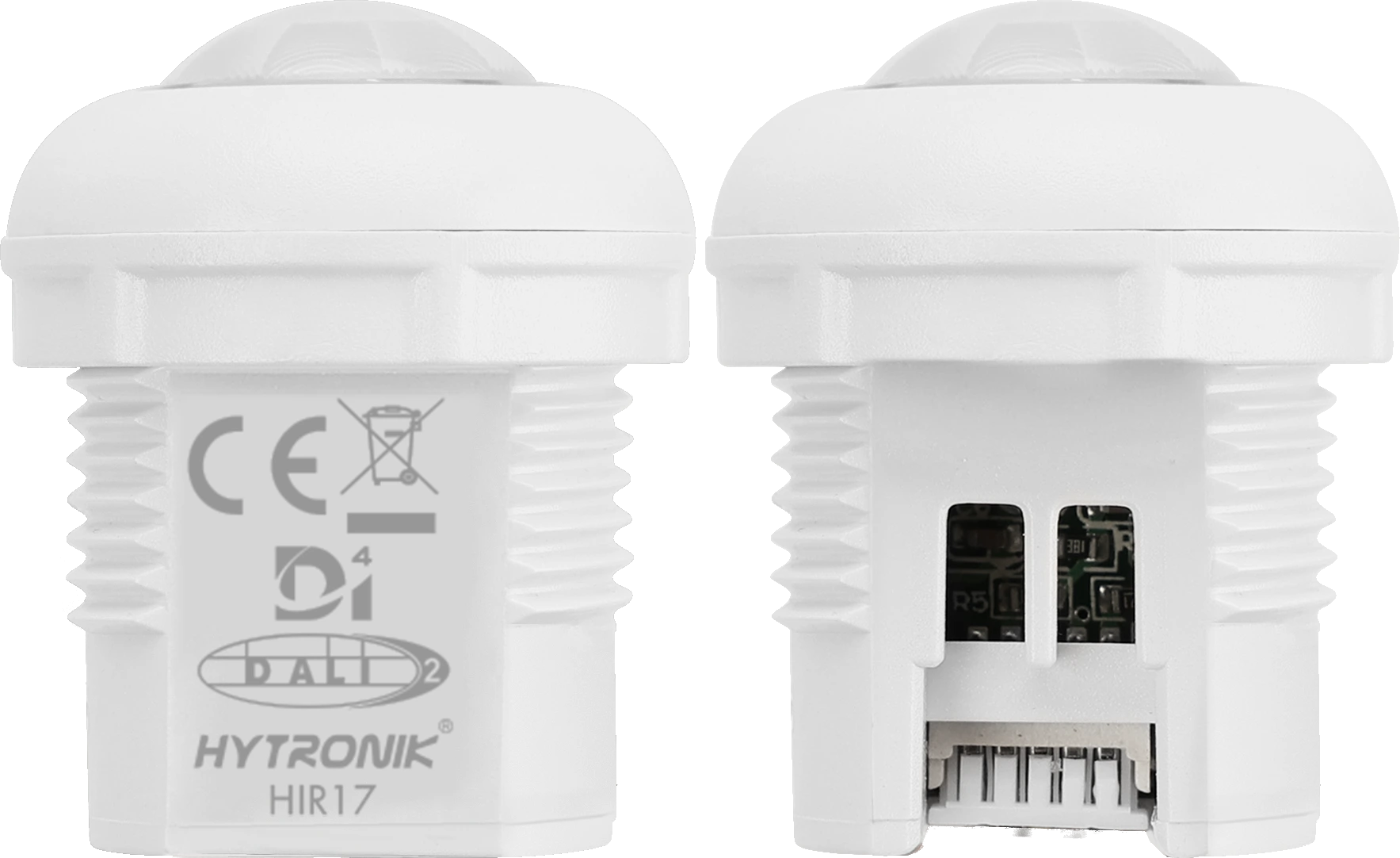 Front view of HIR17 PIR Lowbay  Daylight harvest  RJ12 connector to control body