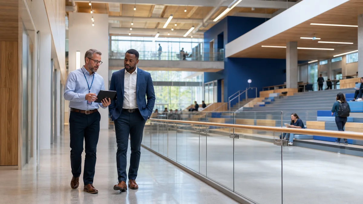 Facility managers reviewing a building in operation