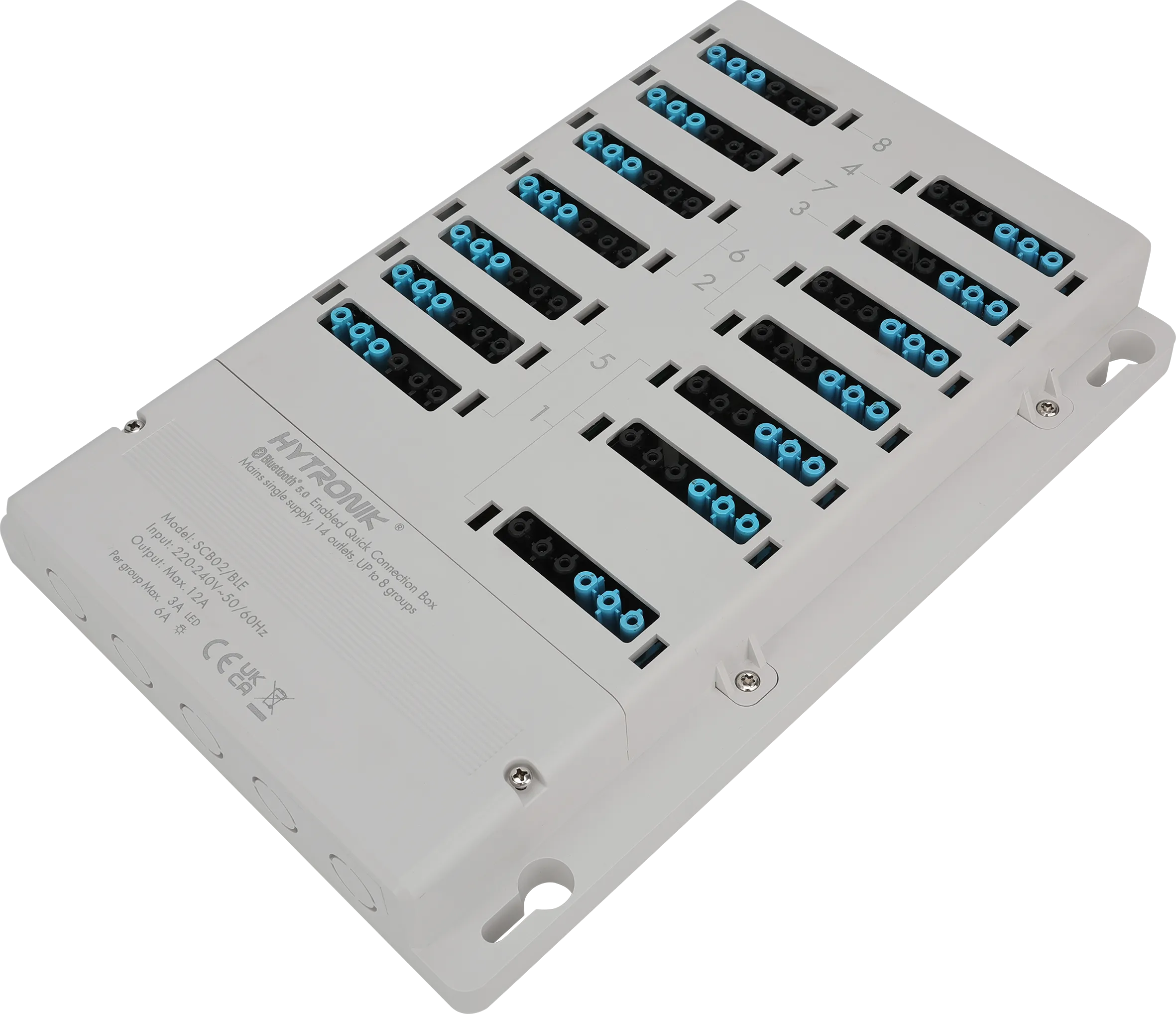 Side view of SCB02/BLE Super Connection Box  Dimming & Switching  GST Types 6-poles x 14 lum. + 4 sensor