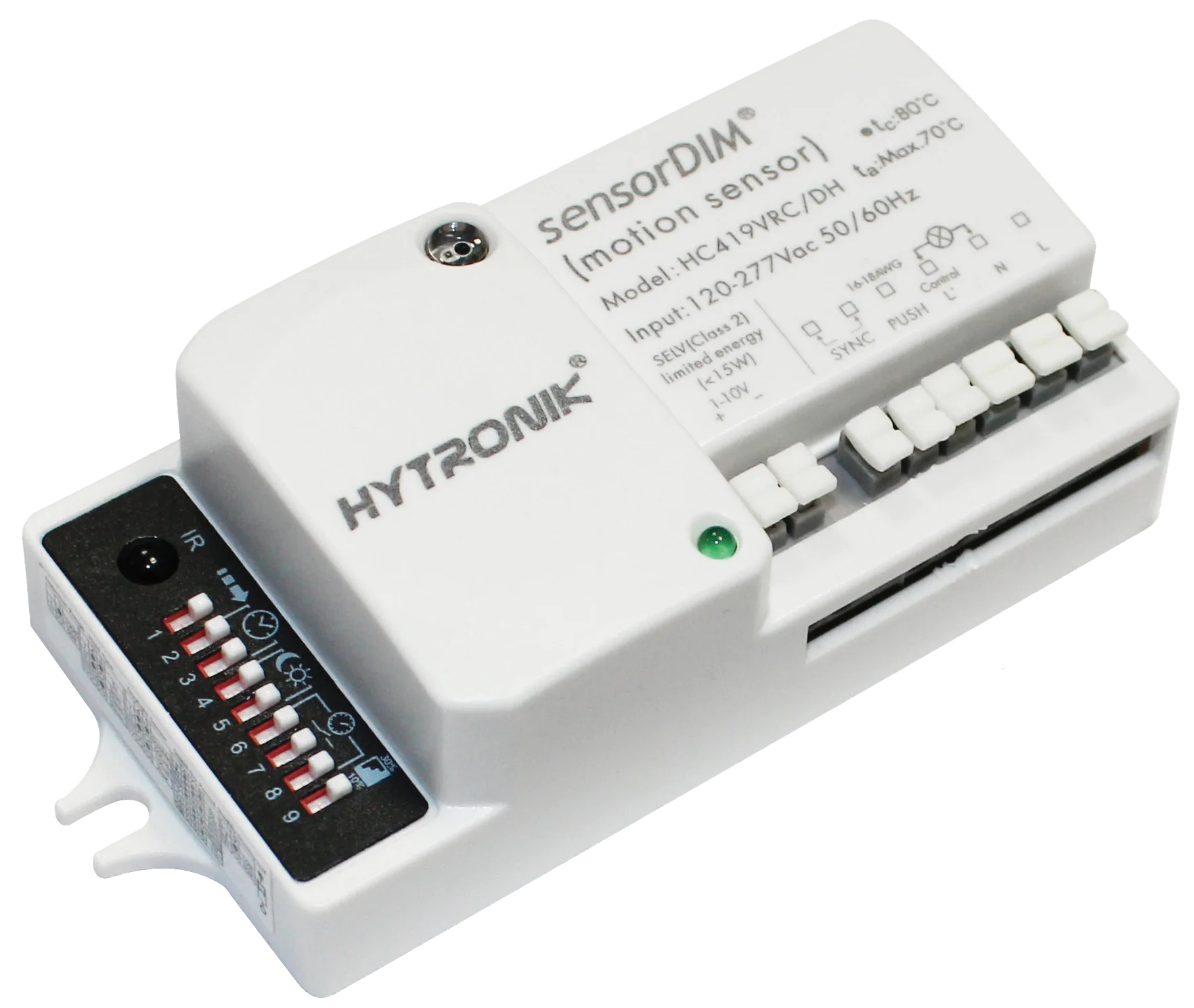 Side view of HC419VRC/DH HF Lowbay  Photocell Advance  Setting via Dip-Switch/IR controller