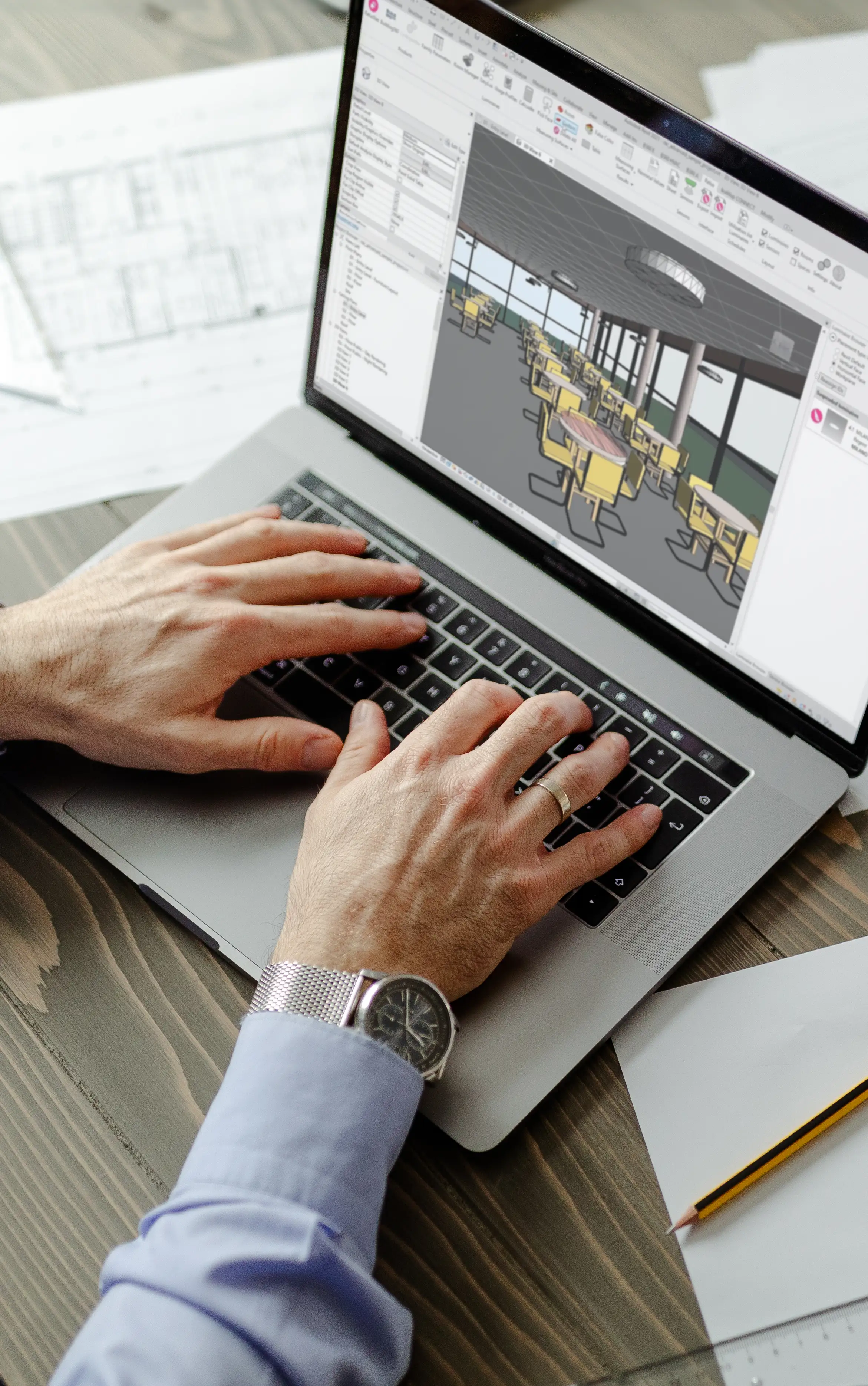 Specifier preview Floor plan of a building is seen on laptop screen