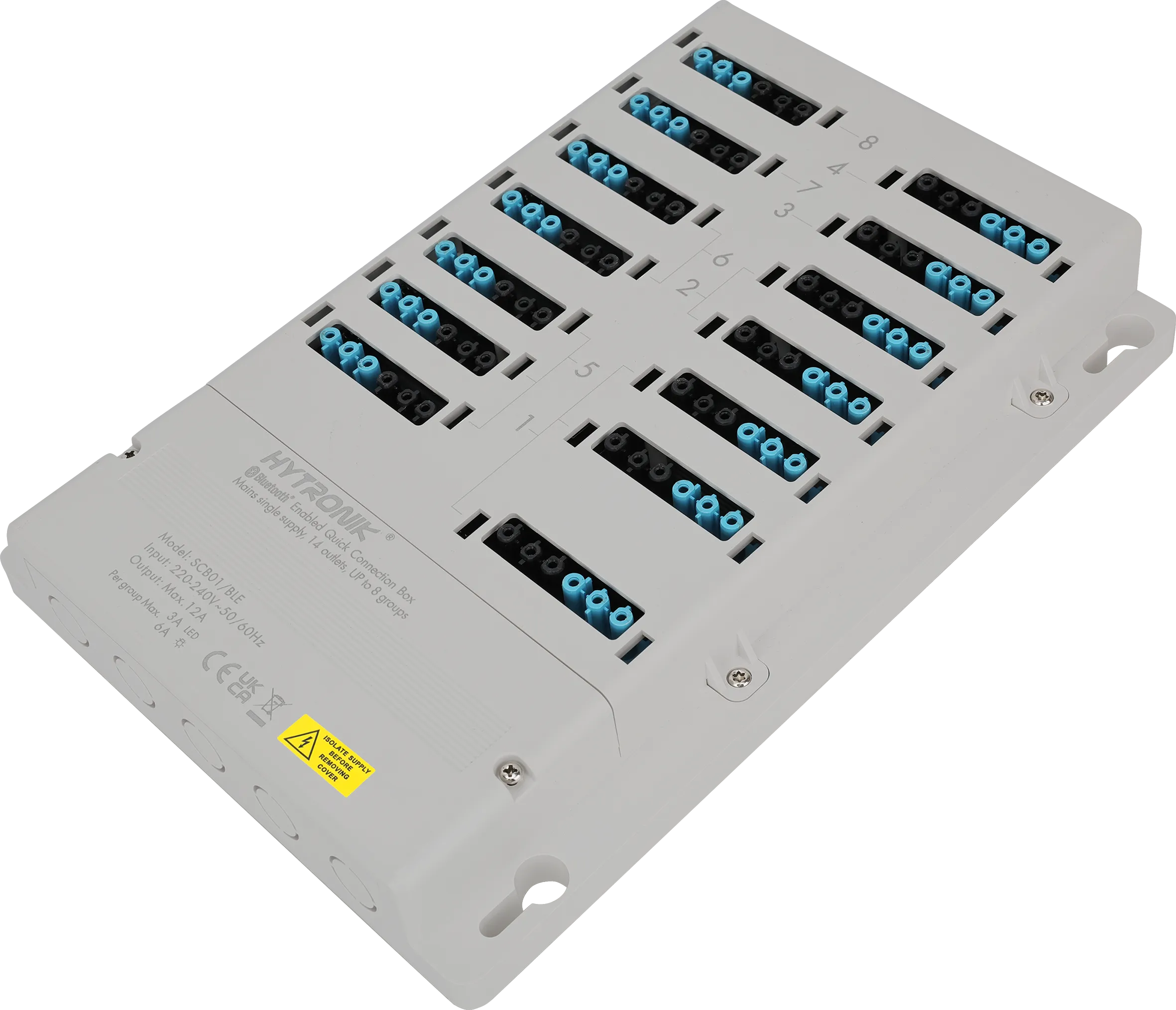 Side view of SCB01/BLE Super Connection Box  Dimming & Switching  GST Types 6-poles x 14 lum. + 4 sensor