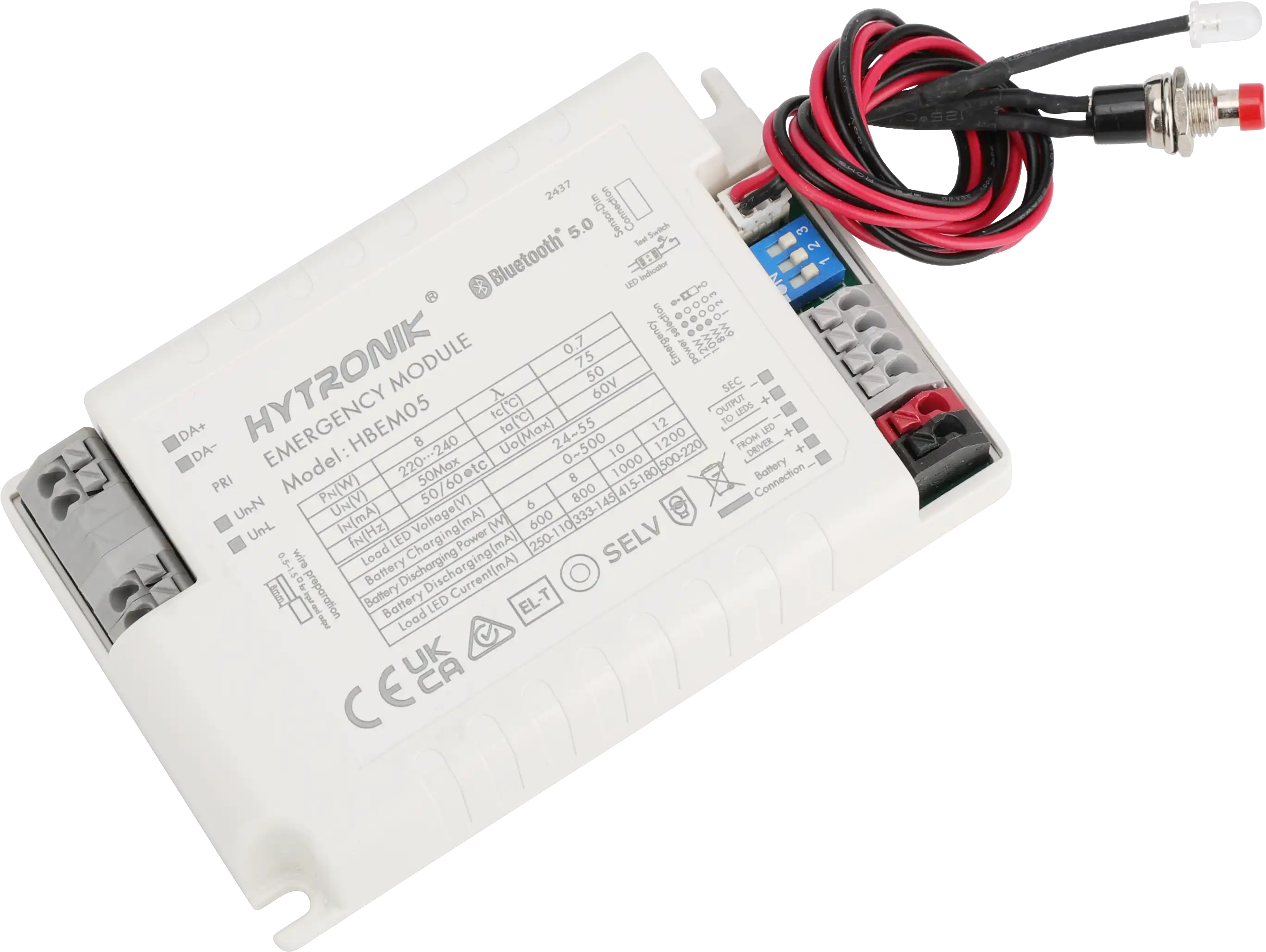 Side view of HBEM05 Emergency Inverter Max.12W  DALI Dimmable  Attachable sensor heads