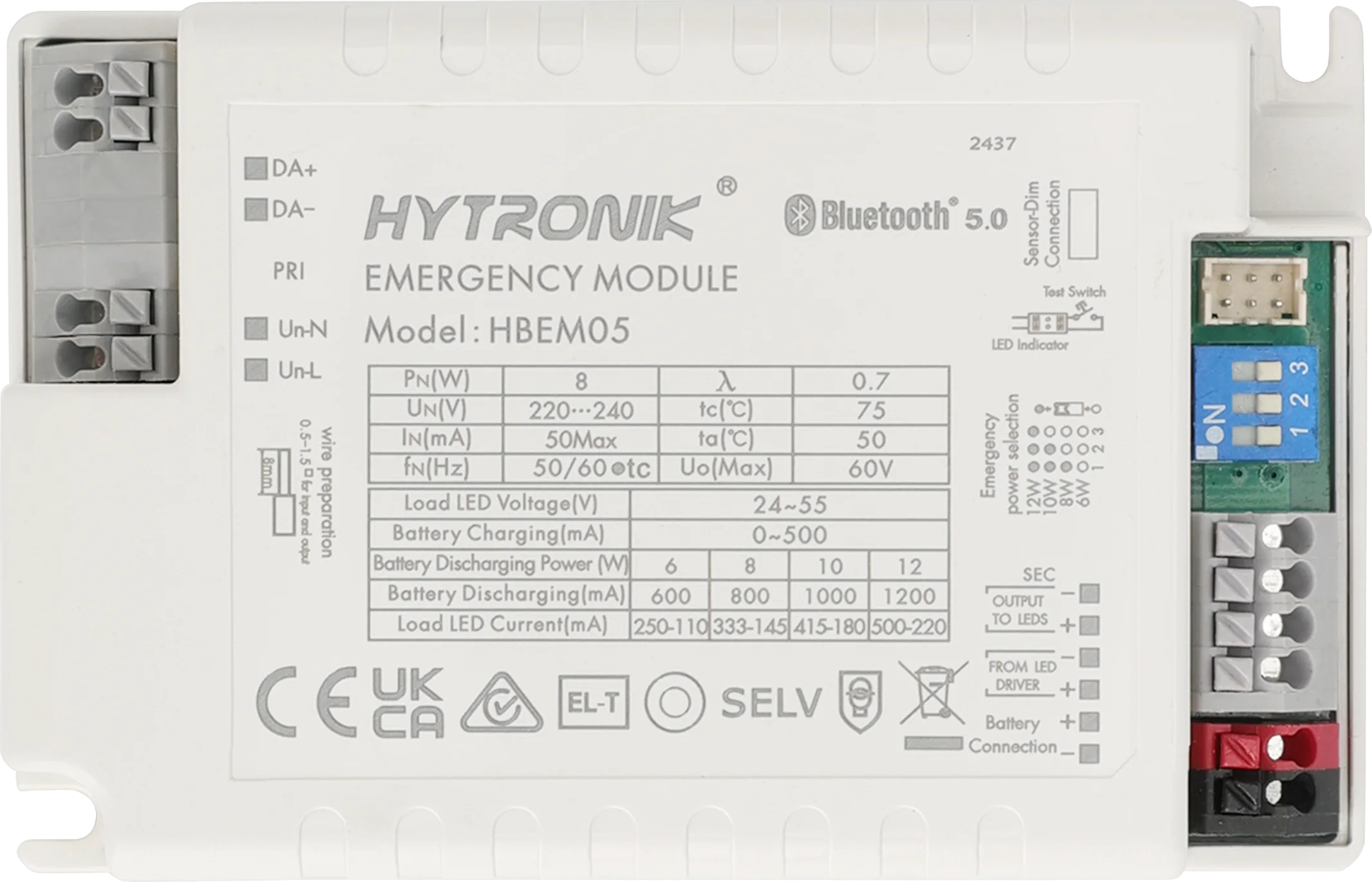 Front view of HBEM05 Emergency Inverter Max.12W  DALI Dimmable  Attachable sensor heads