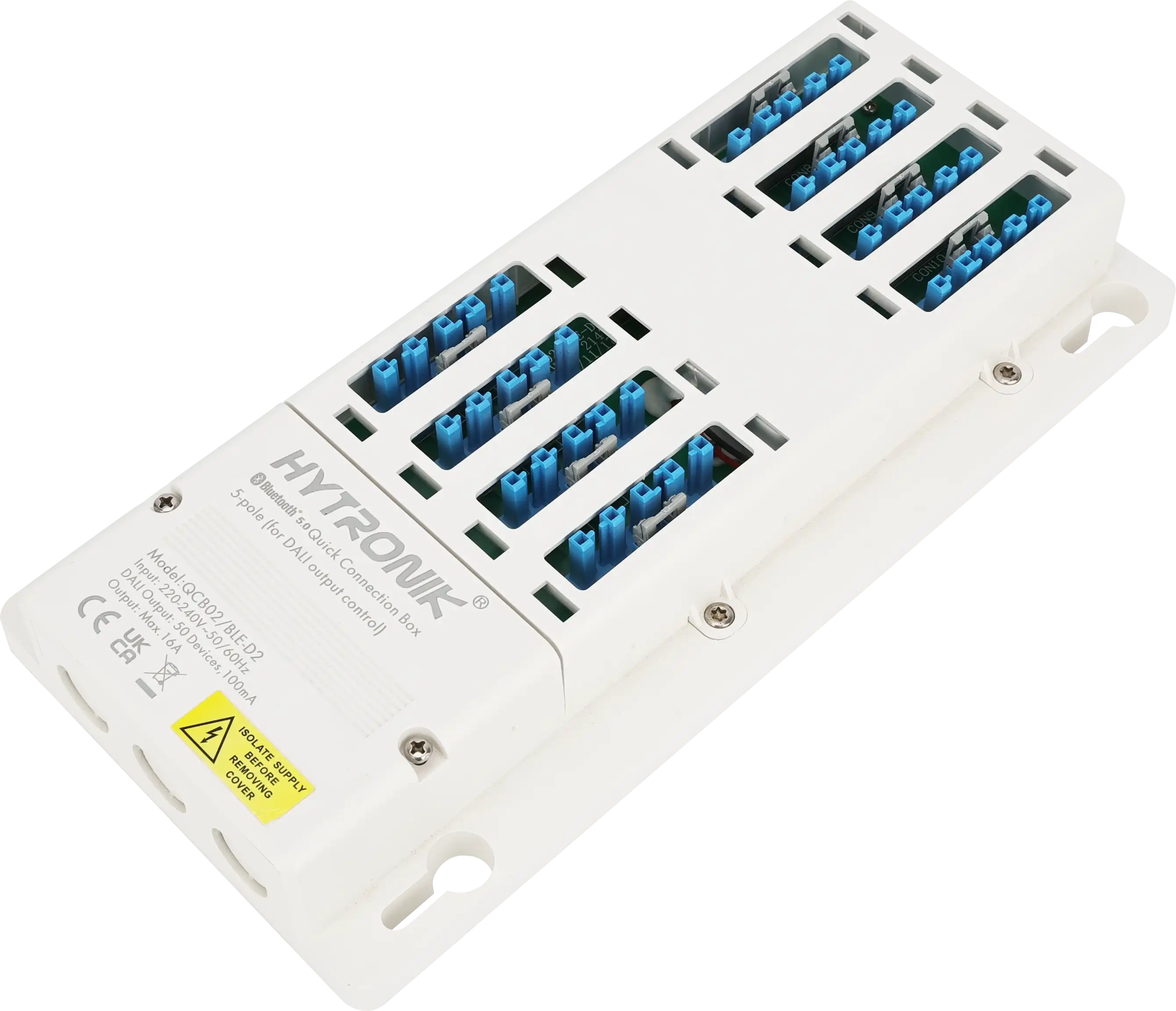 QCB02/BLE-D2 Side view of QCB02/BLE-D2 Quick Connection Box  DALI/DALI2  GST Types 5-poles x 8 lum. + 1 sensor