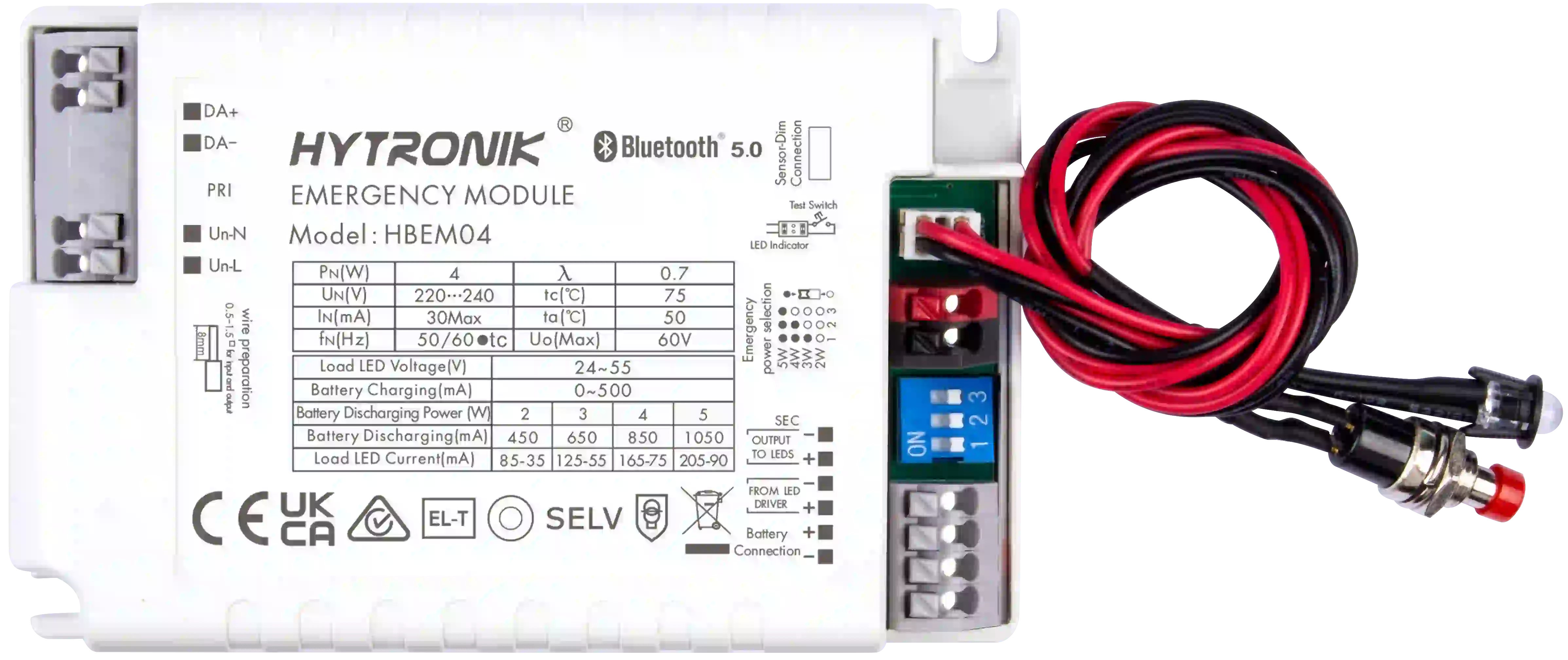 Top view of HBEM04 Emergency Inverter Max.5W  DALI Dimmable  Attachable sensor heads