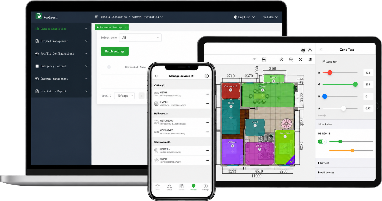 Koolmesh software interfaces for professional lighting control