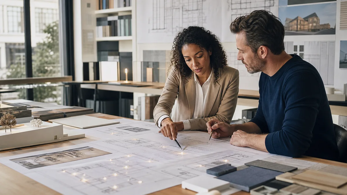 Specifier and consultant reviewing a building project