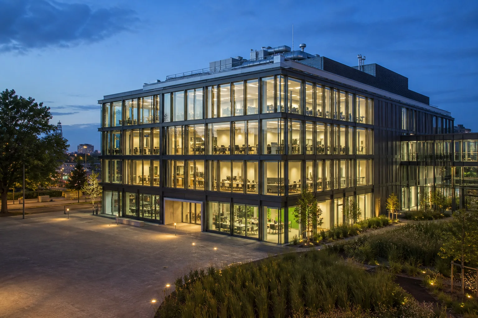 Complete commercial building with coordinated lighting and HVAC services