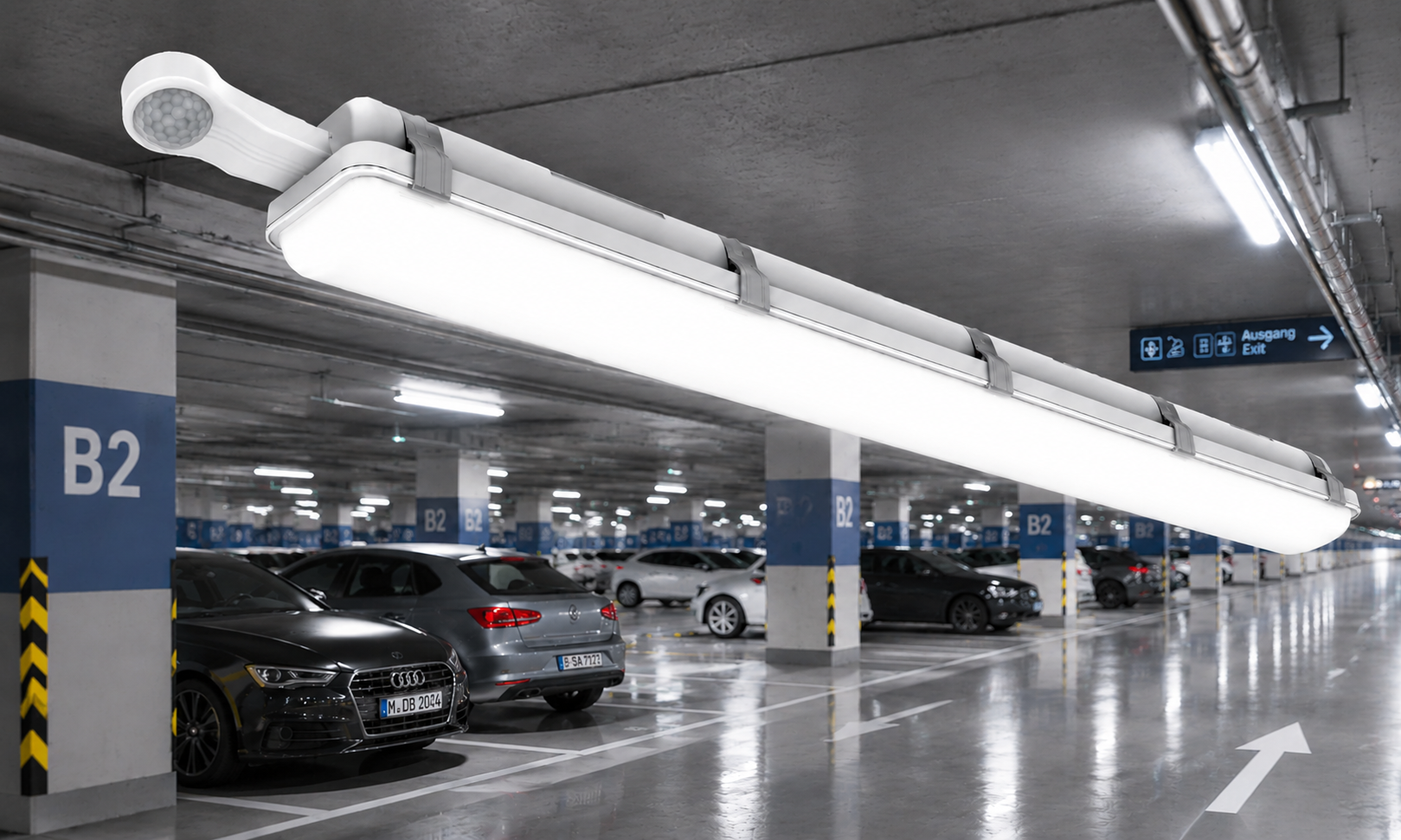 Moisture-resistant linear luminaire with an attached sensor