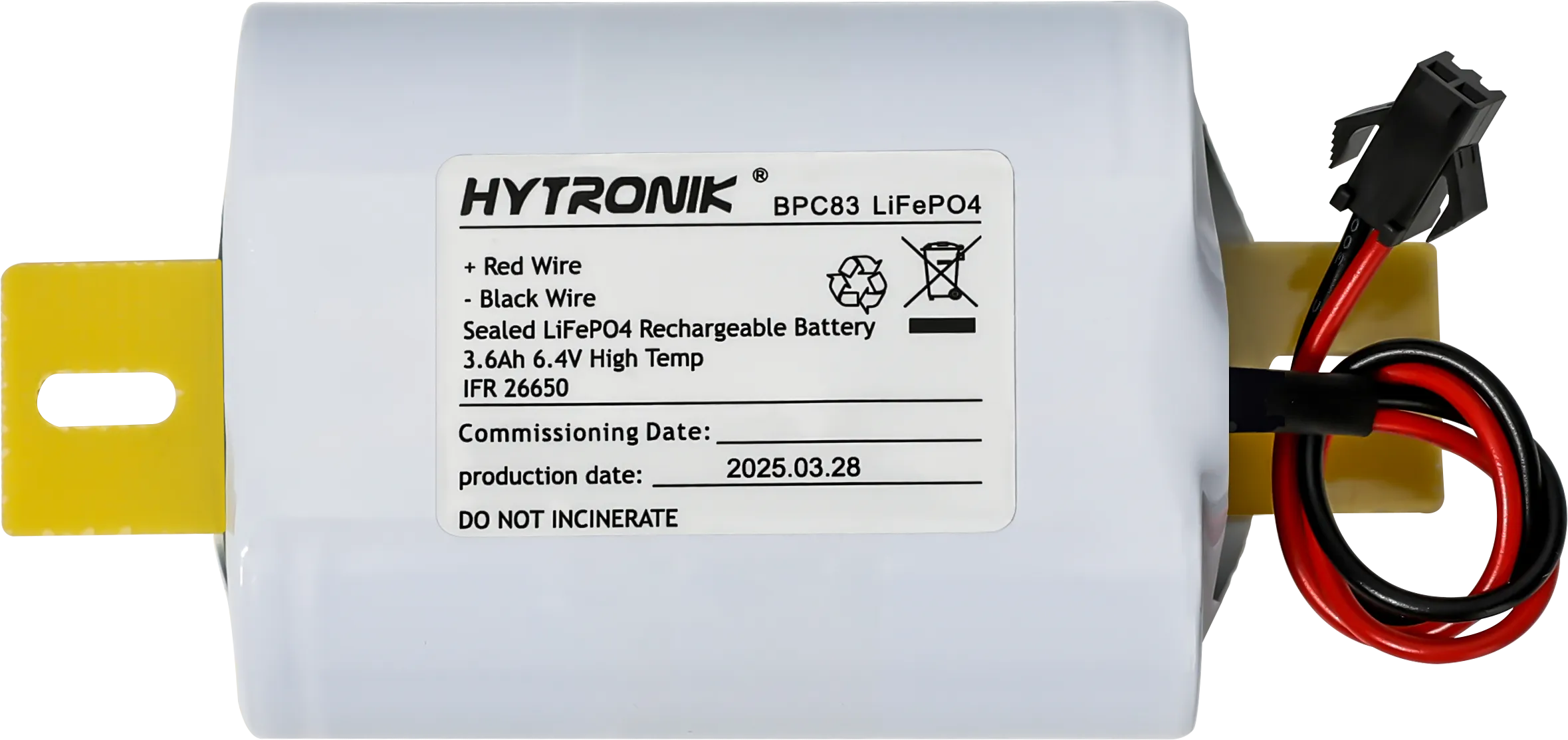 Top view of BPC83 Battery  LiFePO4 with 3.6Ah  6.4V 
