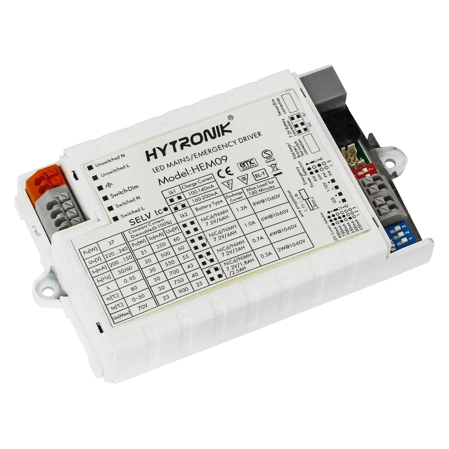 Side view of HEM09 Emergency Driver Max.30w  Constant Current   Attachable sensor heads