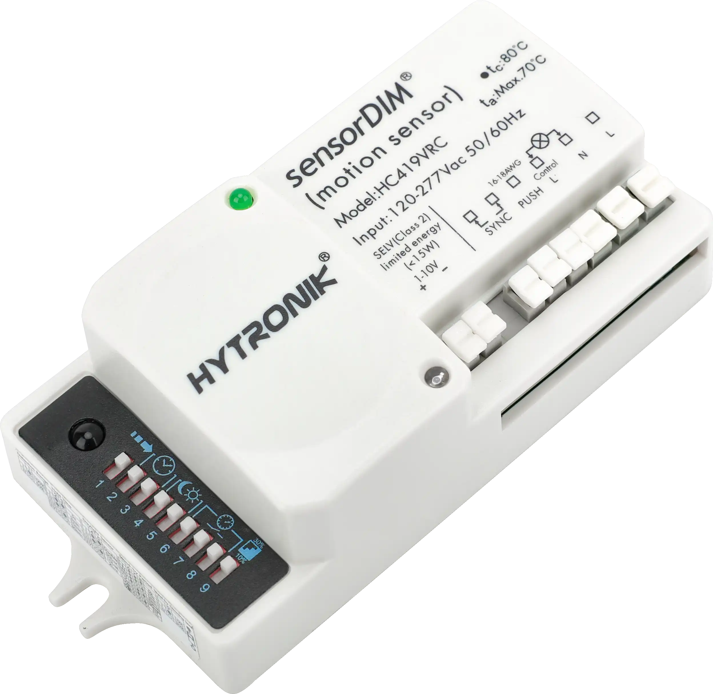 Side view of HC419VRC HF Lowbay  Tri-level & 1-10V  Setting via Dip-Switch/IR controller