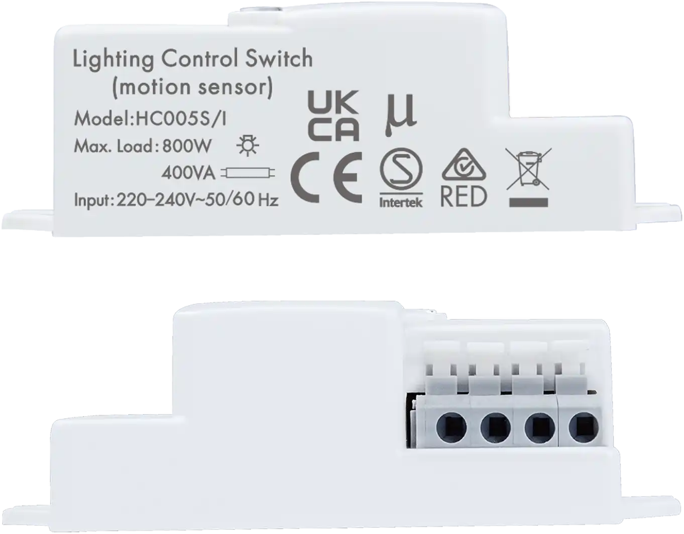 Front view of HC005S/I HF Lowbay  ON/OFF via Dip-Switch  Photocell Advance