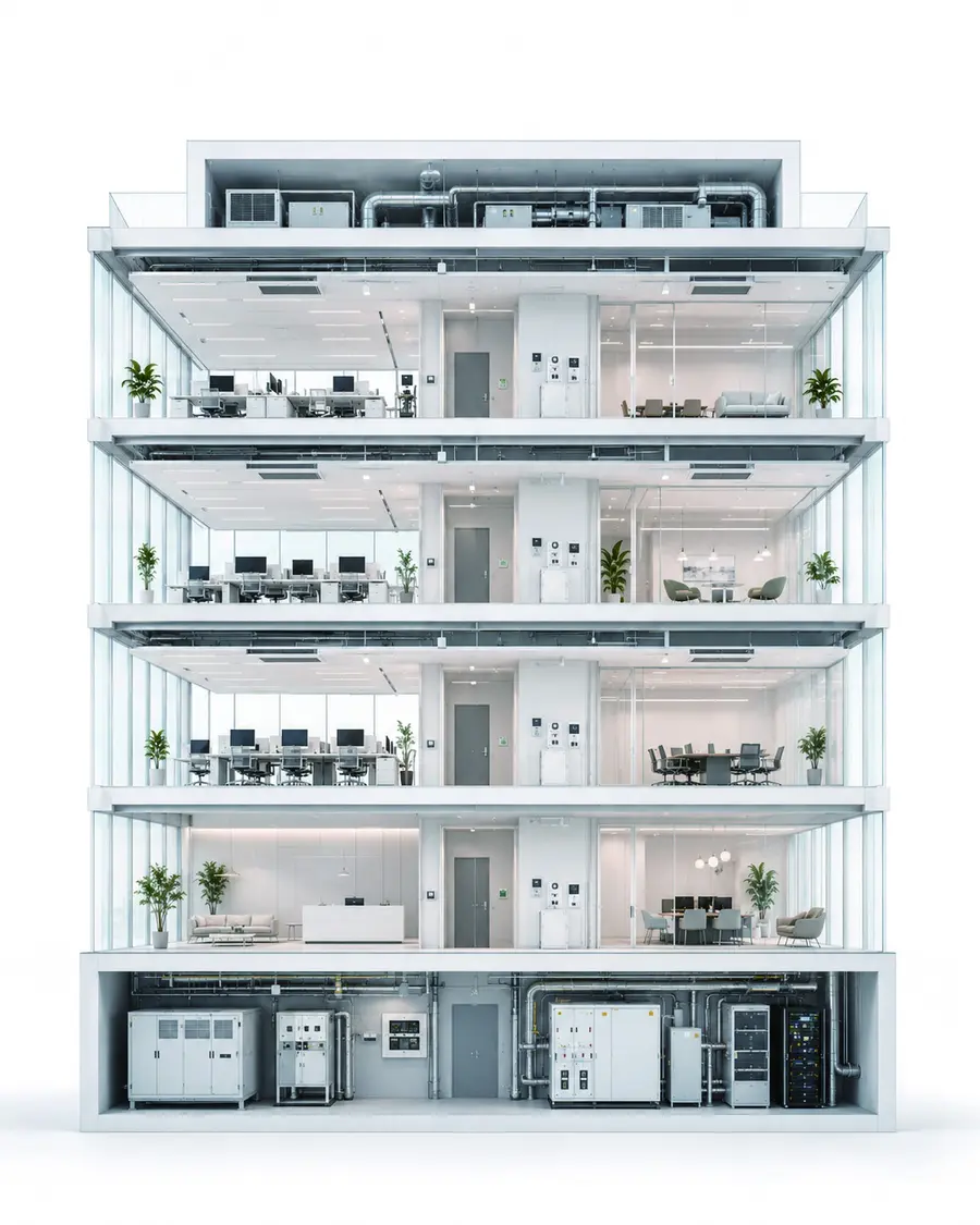 Multi-storey building connected to the BMS data layer