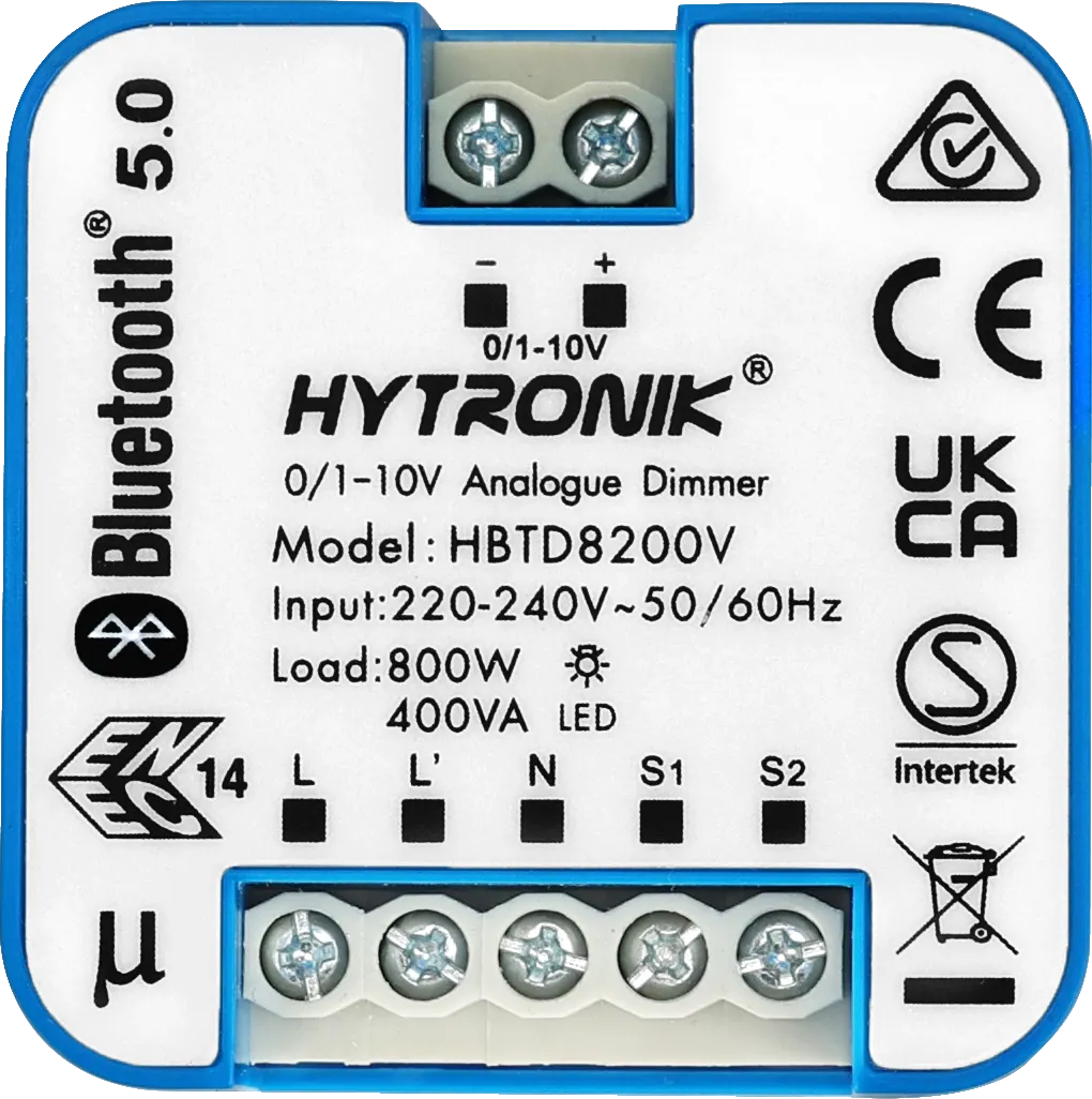 Top view of HBTD8200V Bluetooth Receiver  0/1-10V  Wall Junction Box