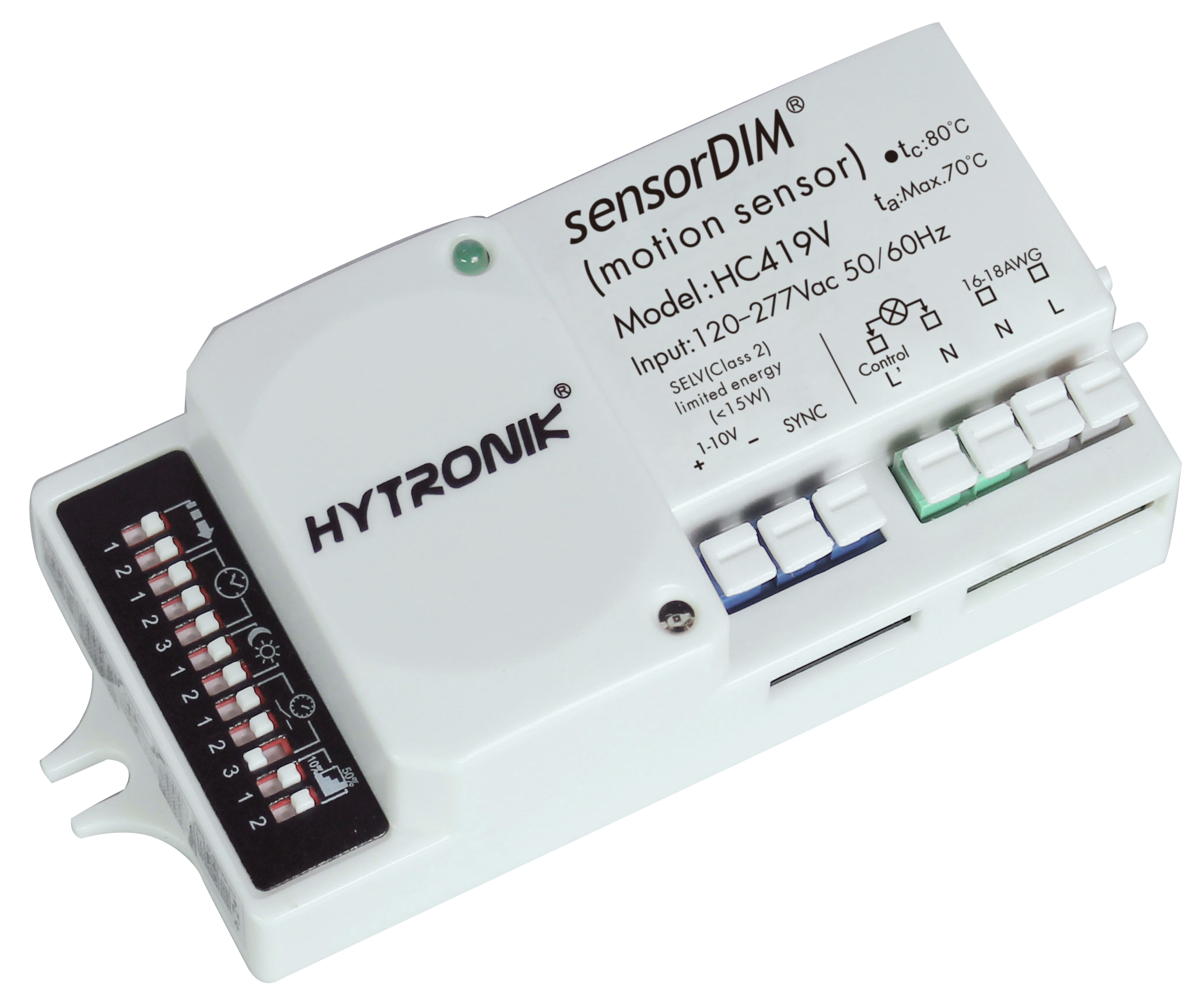 Side view of HC419V HF Lowbay  Tri-level & 1-10V  Setting via Dip-Switch