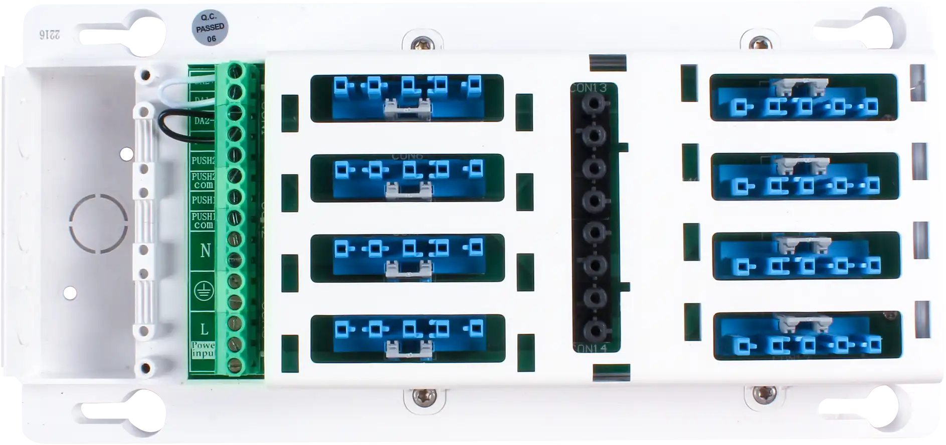 Top view of QCB02 Quick Connection Box  DALI/DALI2  GST Types 5-poles x 8 lum. + 1 sensor