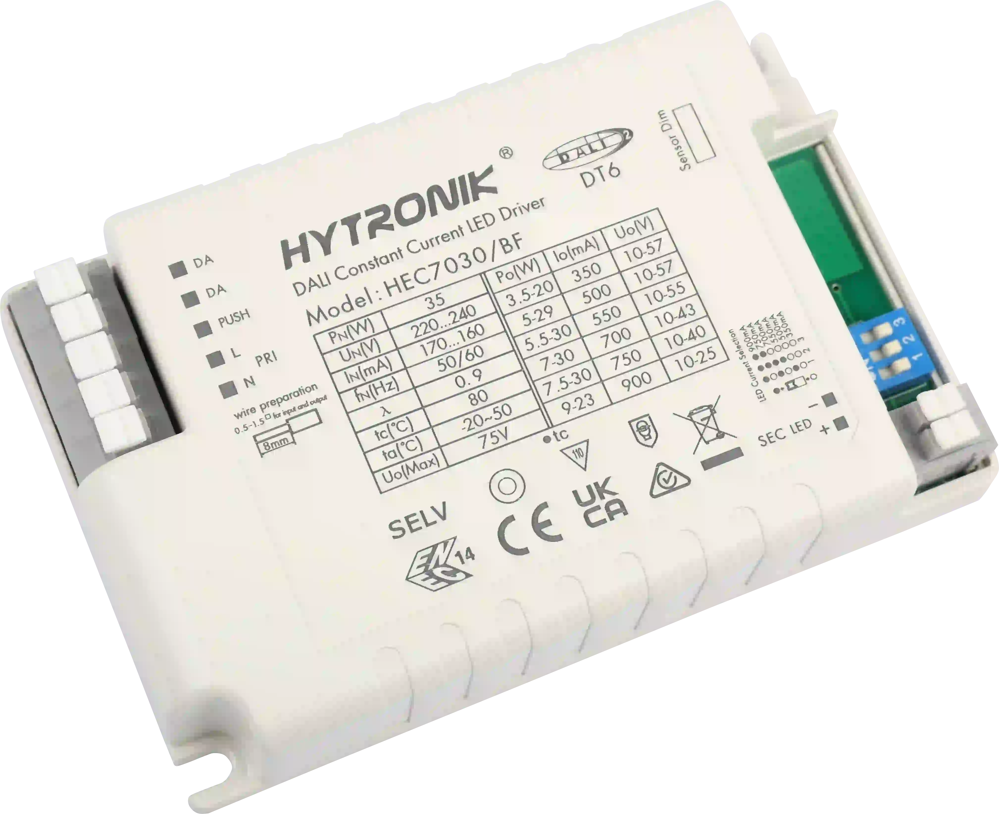 Side view of HEC7030/BF LED Driver 30W Dimmable  CC  DIP-switch setting