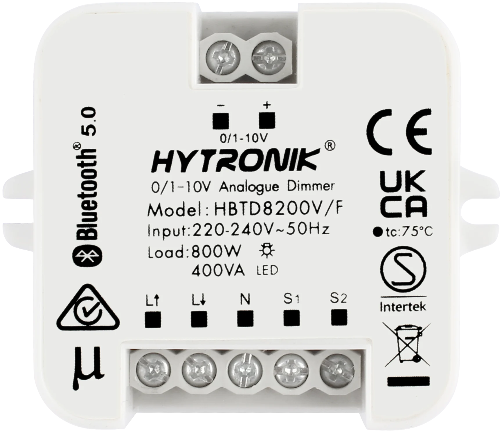 Front view of HBTD8200V/F Bluetooth Receiver  0/1-10V  Screw Mounting