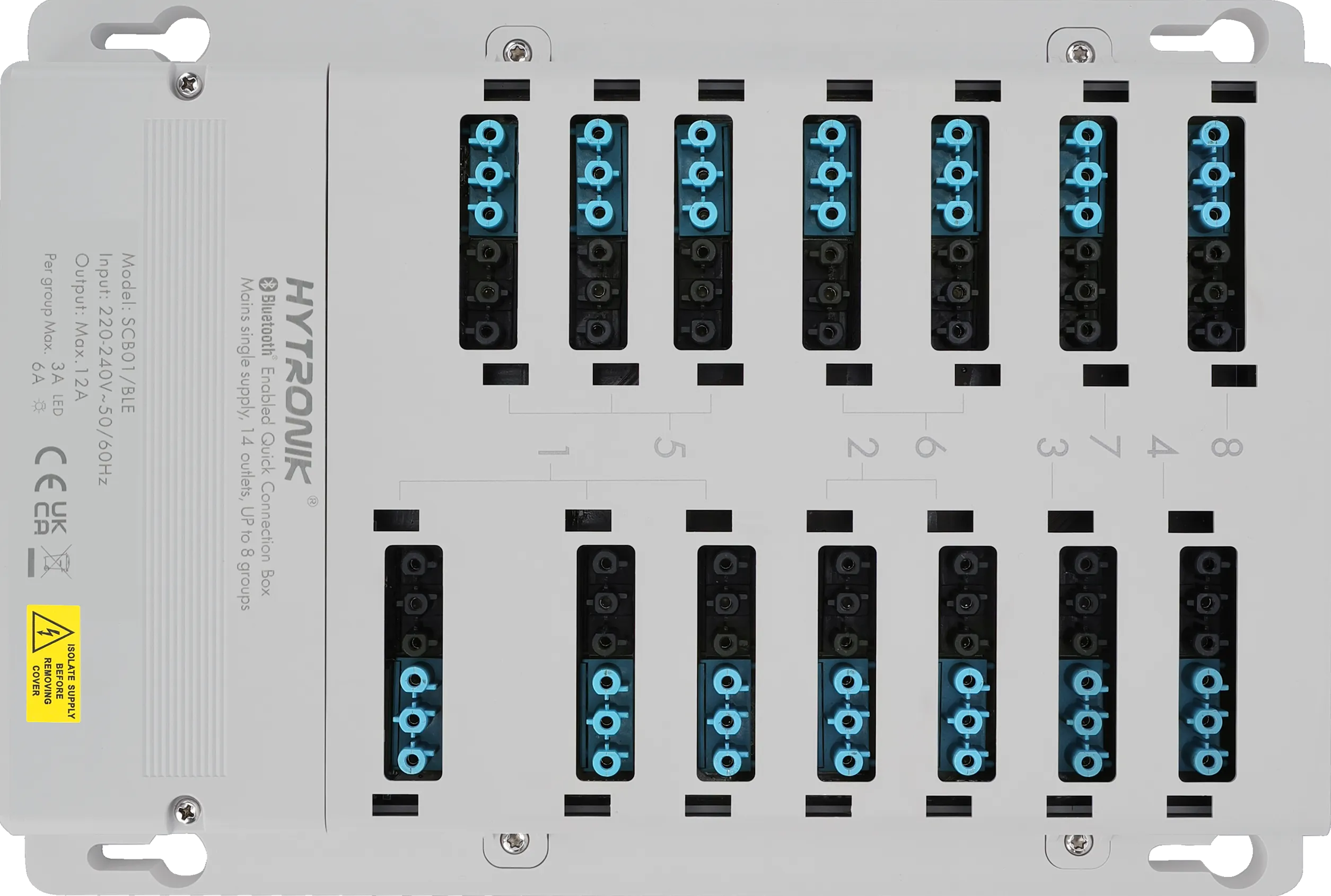 Top view of SCB01/BLE Super Connection Box  Dimming & Switching  GST Types 6-poles x 14 lum. + 4 sensor