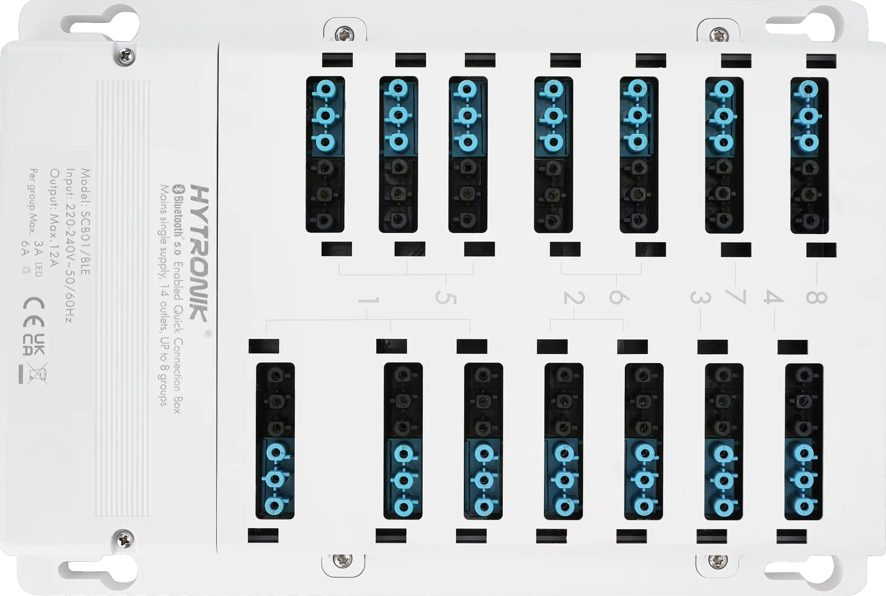 Top view of SCB01/BLE Super Connection Box  Dimming & Switching  GST Types 6-poles x 14 lum. + 4 sensor