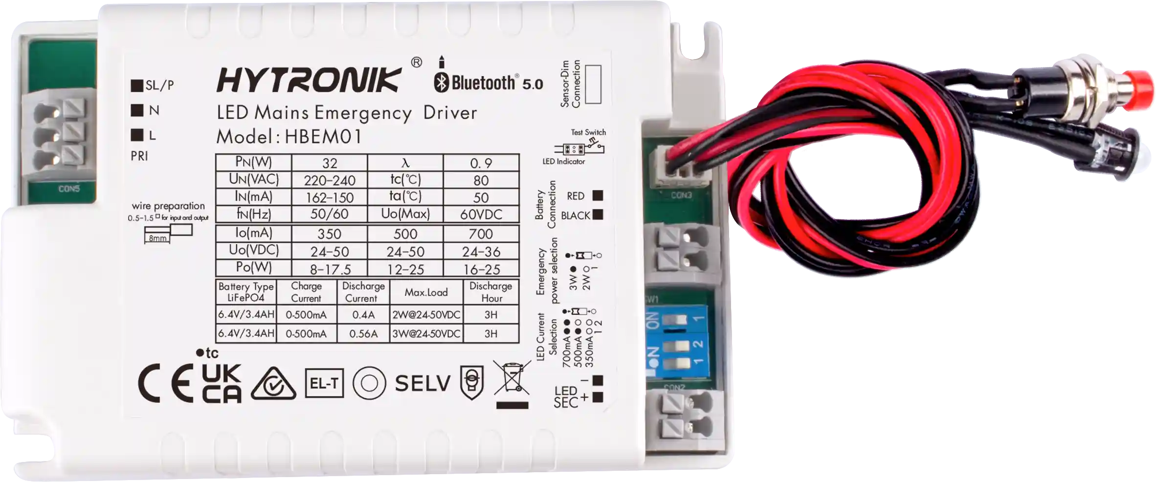 Top view of HBEM01 Emergency Driver Max.25w  BLE & Switch-Dim  LiFePO4