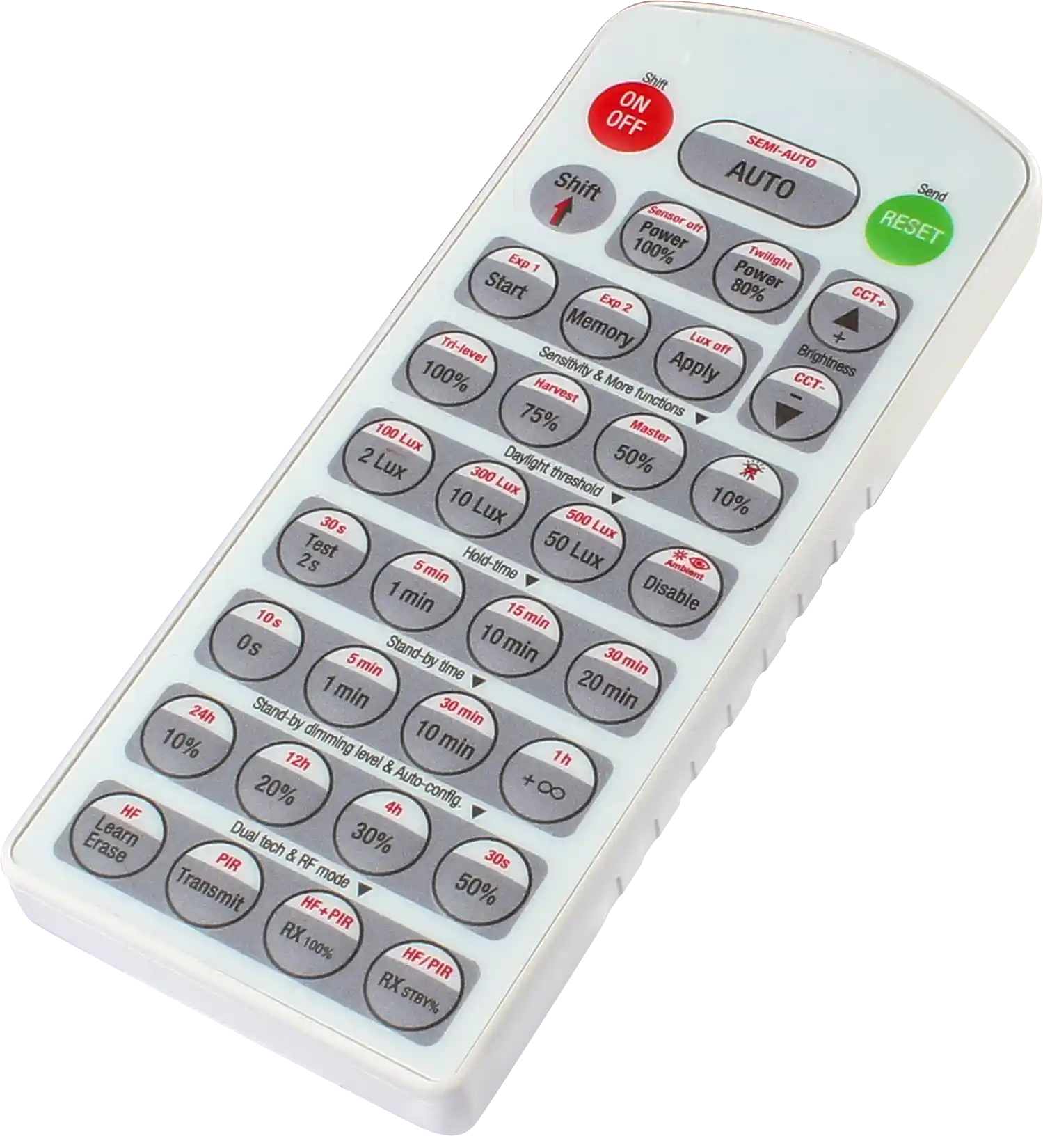 Side view of HRC-11 Sensor remote controller  Diverse function  White color