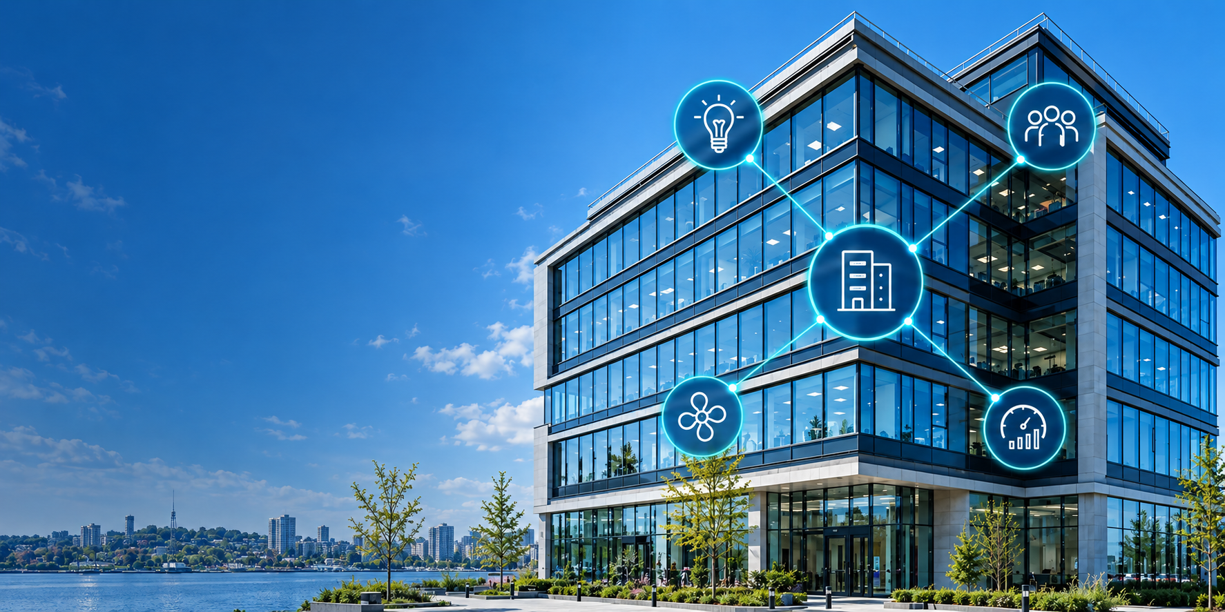 Automatización de edificios conectada con iluminación, ocupación, climatización y monitorización energética