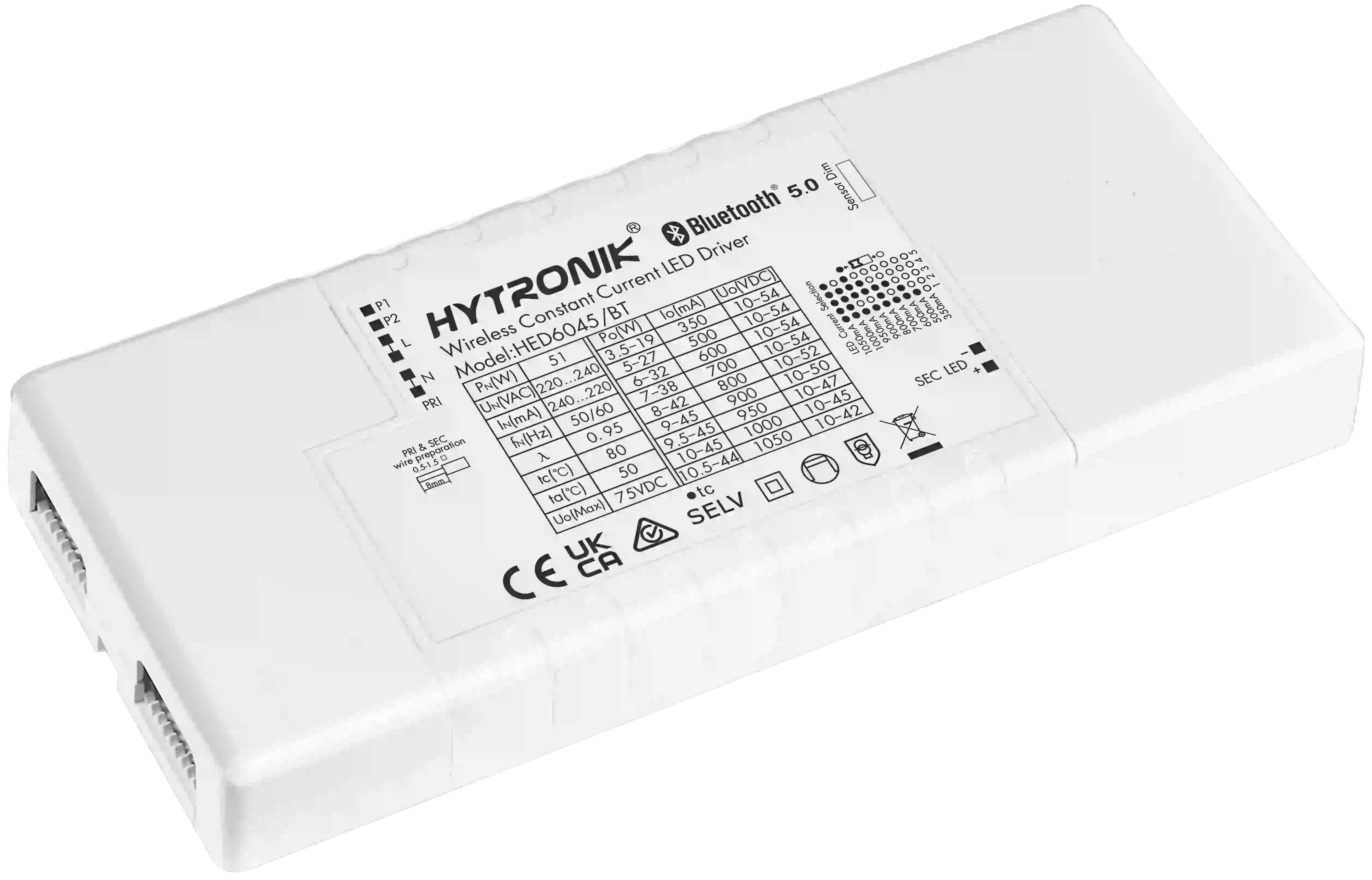 Side view of HED6045/BT Bluetooth LED Driver 45W  Dimmable  Built-in/Stand-alone 