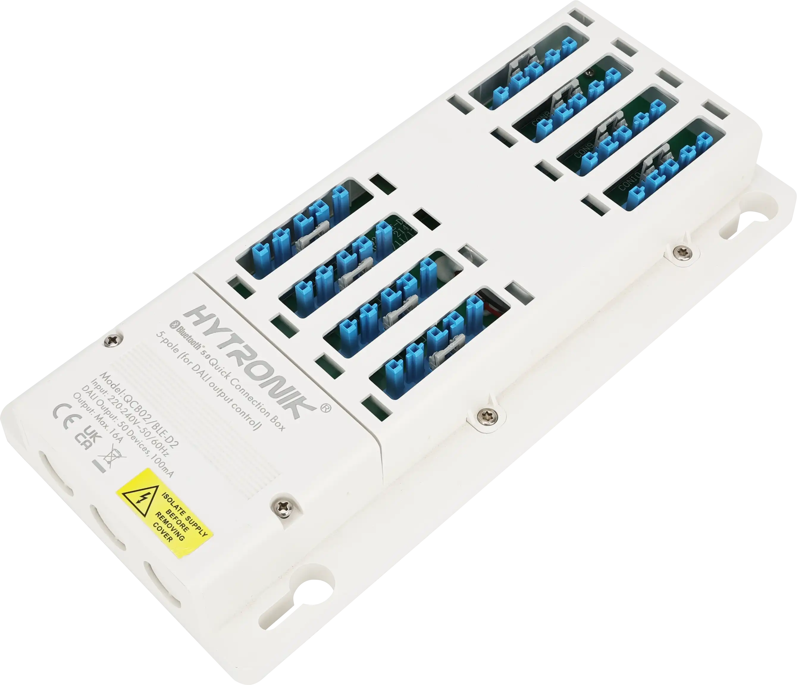 Side view of QCB02/BLE-D2 Quick Connection Box  DALI/DALI2  GST Types 5-poles x 8 lum. + 1 sensor